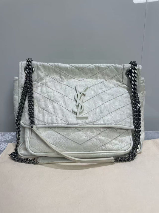 Saint Laurent - Niki - Distressed calfskin leather - White - (medium)