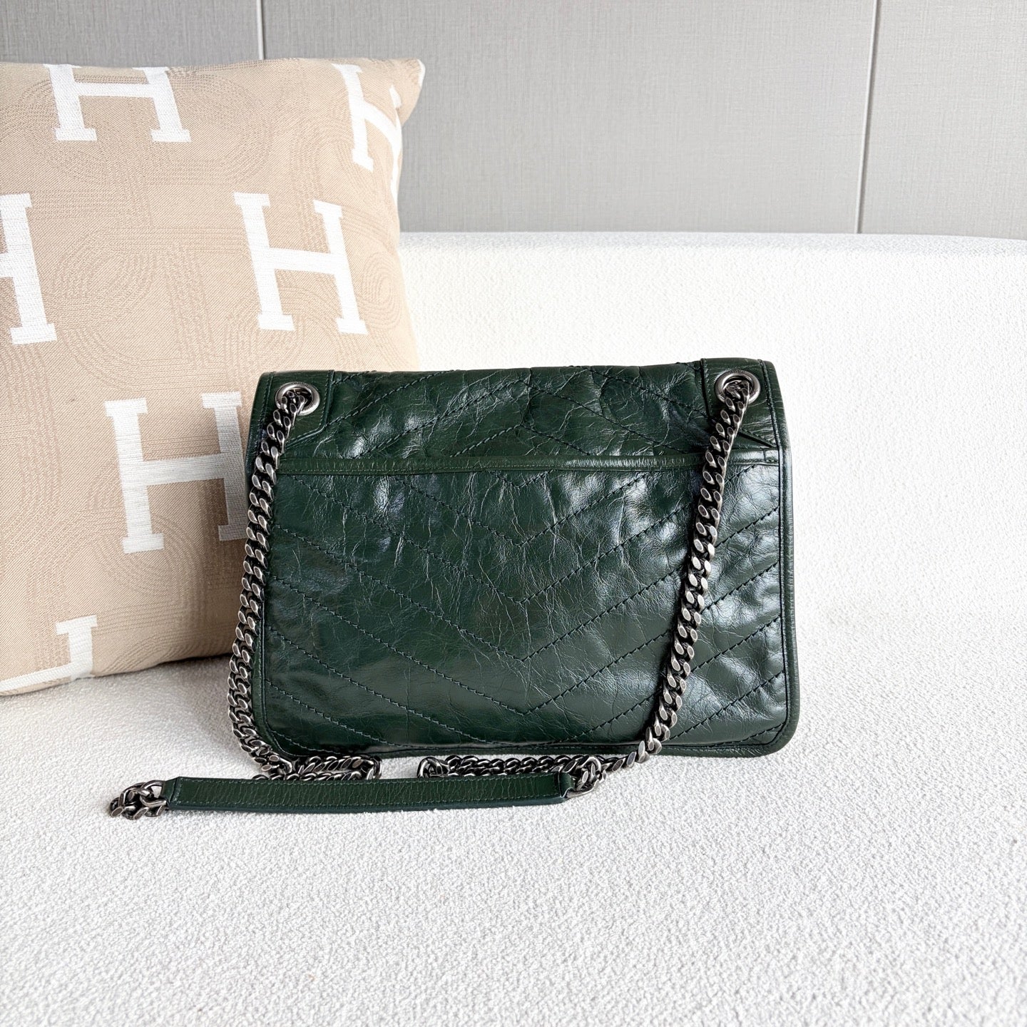 Saint Laurent - Niki Medium Chain Bag - Crinkled calfskin leather - Green - (Medium)