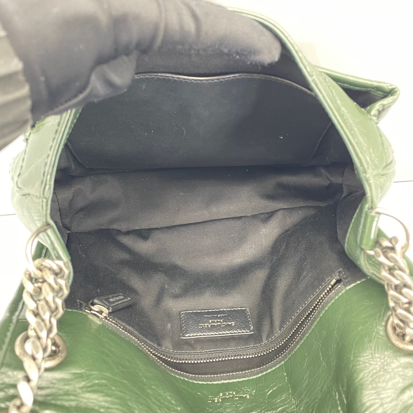 Saint Laurent - Niki Medium - Crinkled calfskin leather - Dark Green with Silver-Tone Hardware - (Medium)