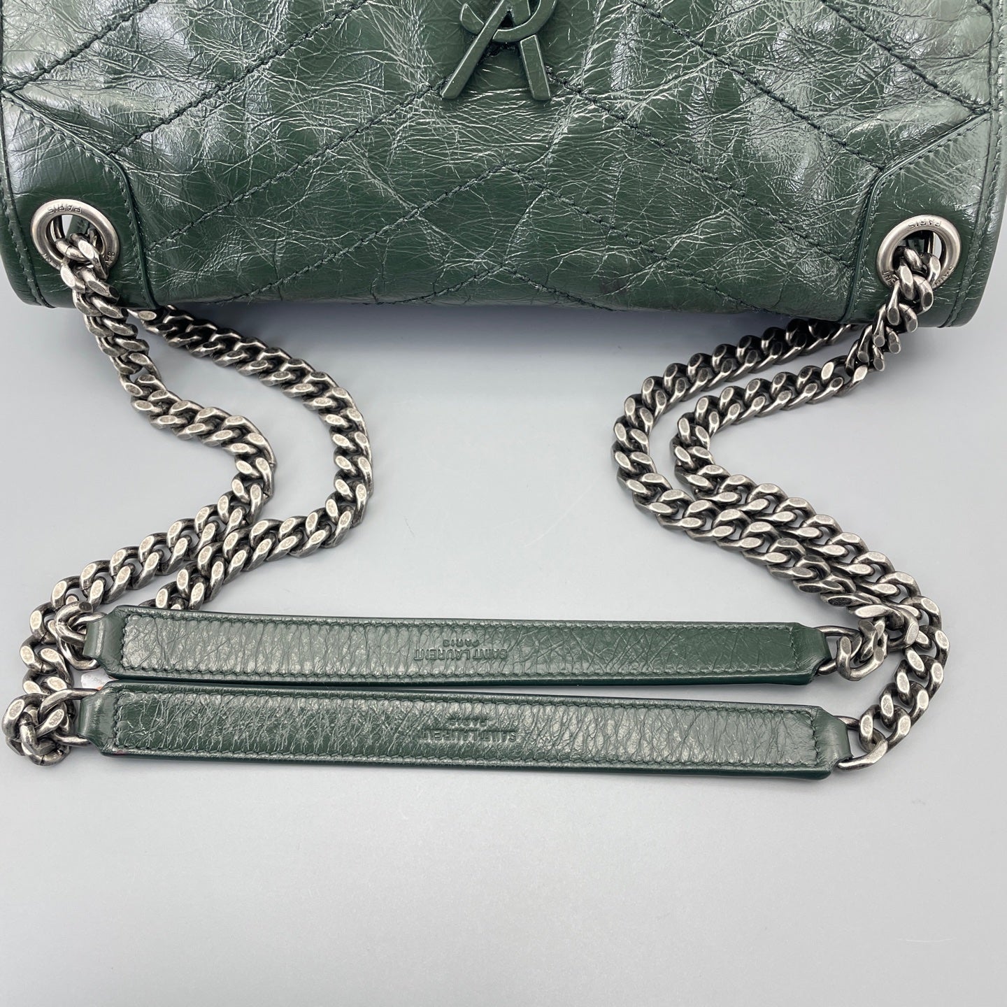 Saint Laurent - Niki Medium - Crinkled calfskin leather - Dark Green with Silver-Tone Hardware - (Medium)