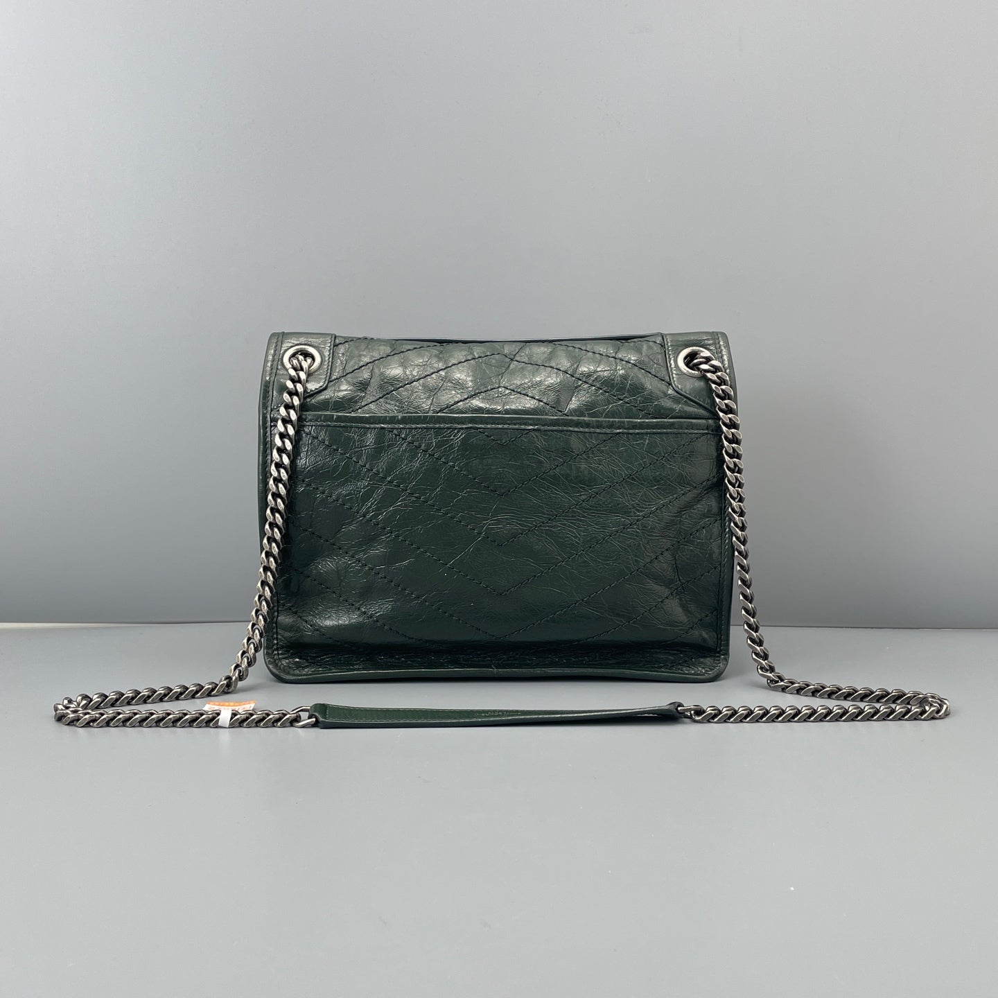 Saint Laurent - Niki Medium - Crinkled calfskin leather - Dark Green with Silver-Tone Hardware - (Medium)