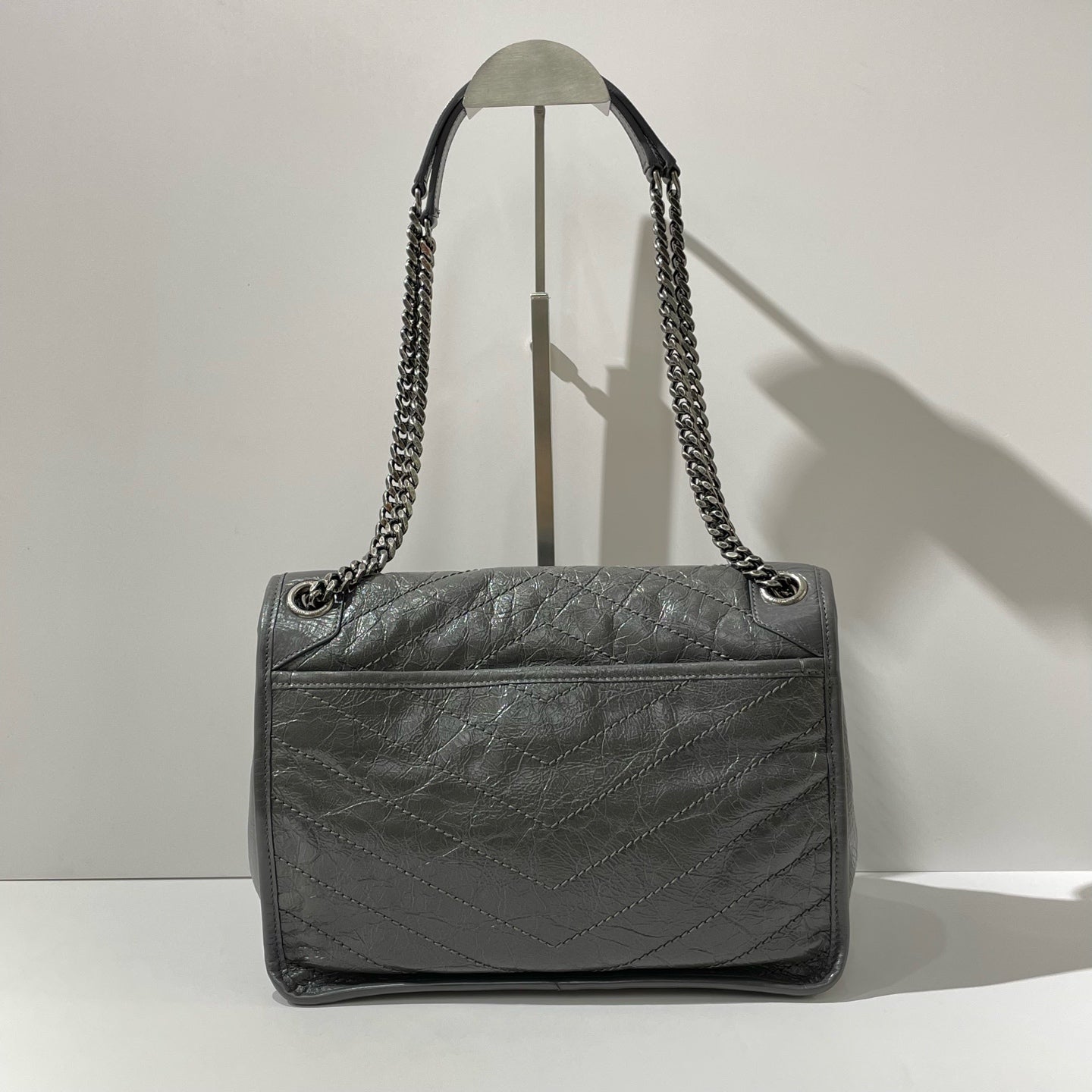 Saint Laurent - Niki Medium - Distressed calfskin leather - Grey with Vintage Silver-Tone Hardware - (Medium)