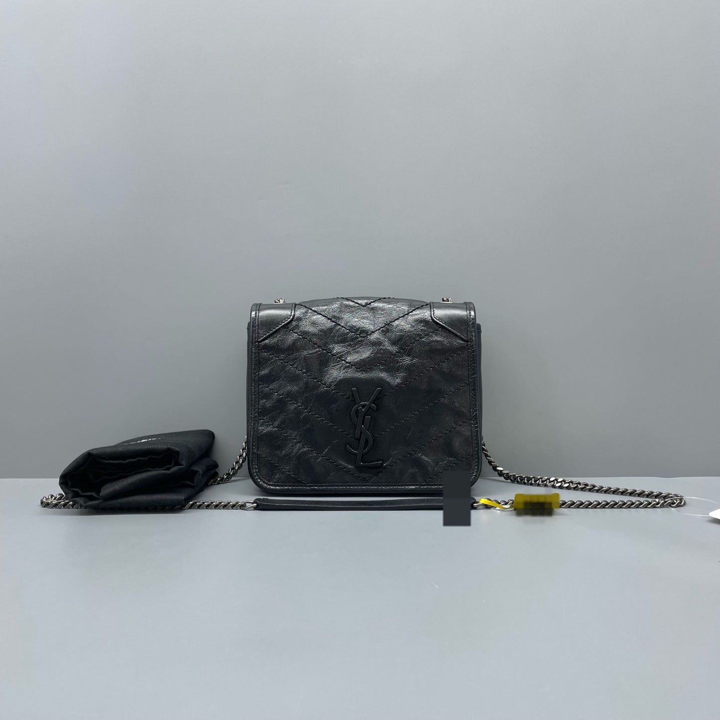 Saint Laurent - Niki Mini Chain Bag - Crinkled leather - Black - (mini)