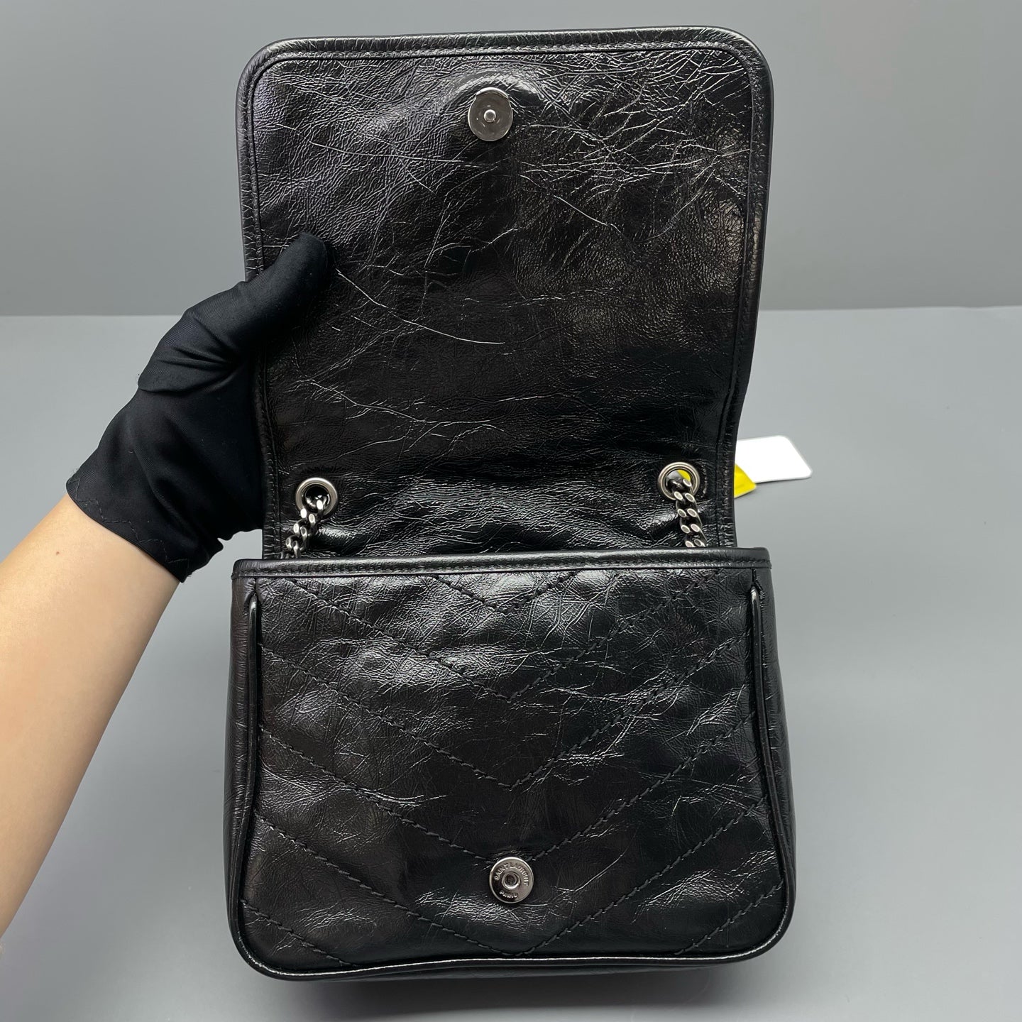 Saint Laurent - Niki Mini Chain Bag - Crinkled leather - Black - (mini)