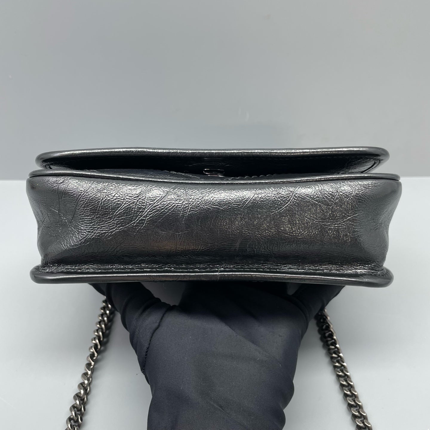 Saint Laurent - Niki Mini Chain Bag - Crinkled leather - Black - (mini)