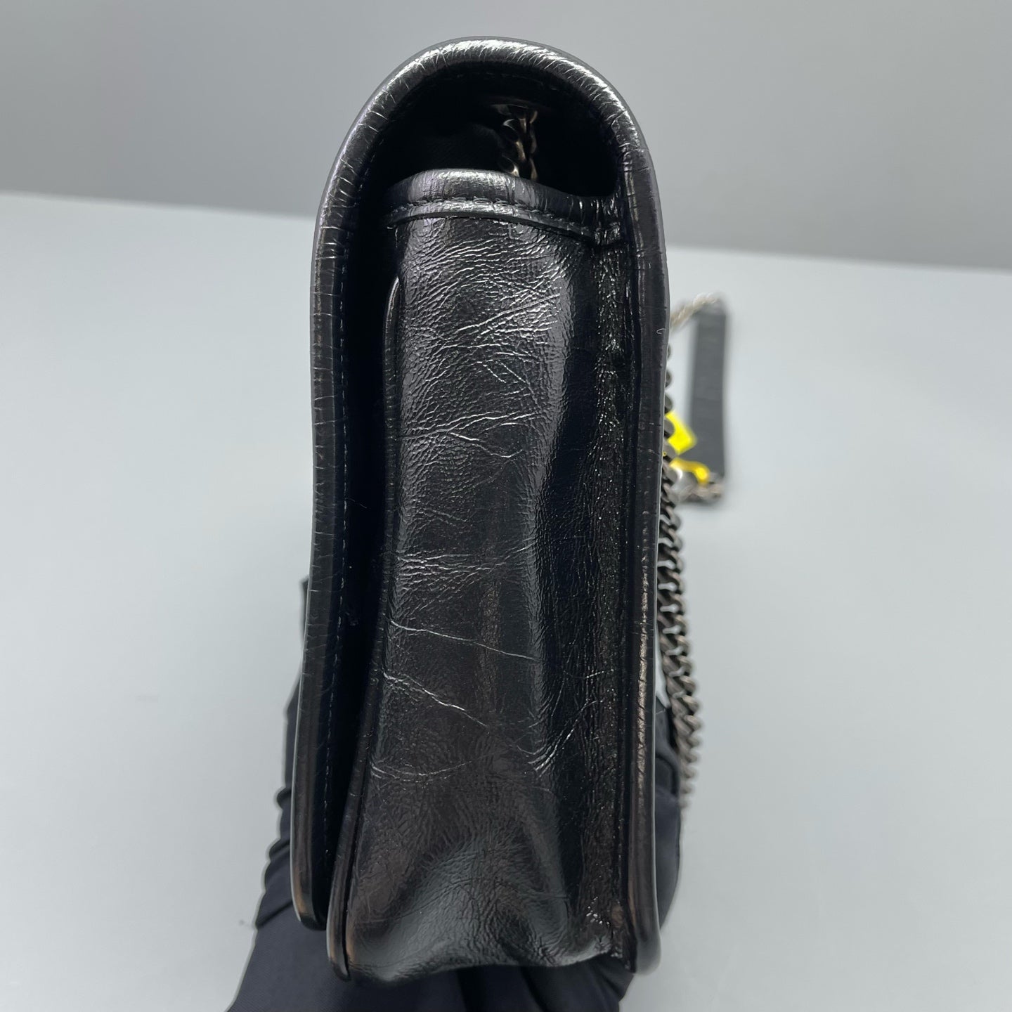 Saint Laurent - Niki Mini Chain Bag - Crinkled leather - Black - (mini)