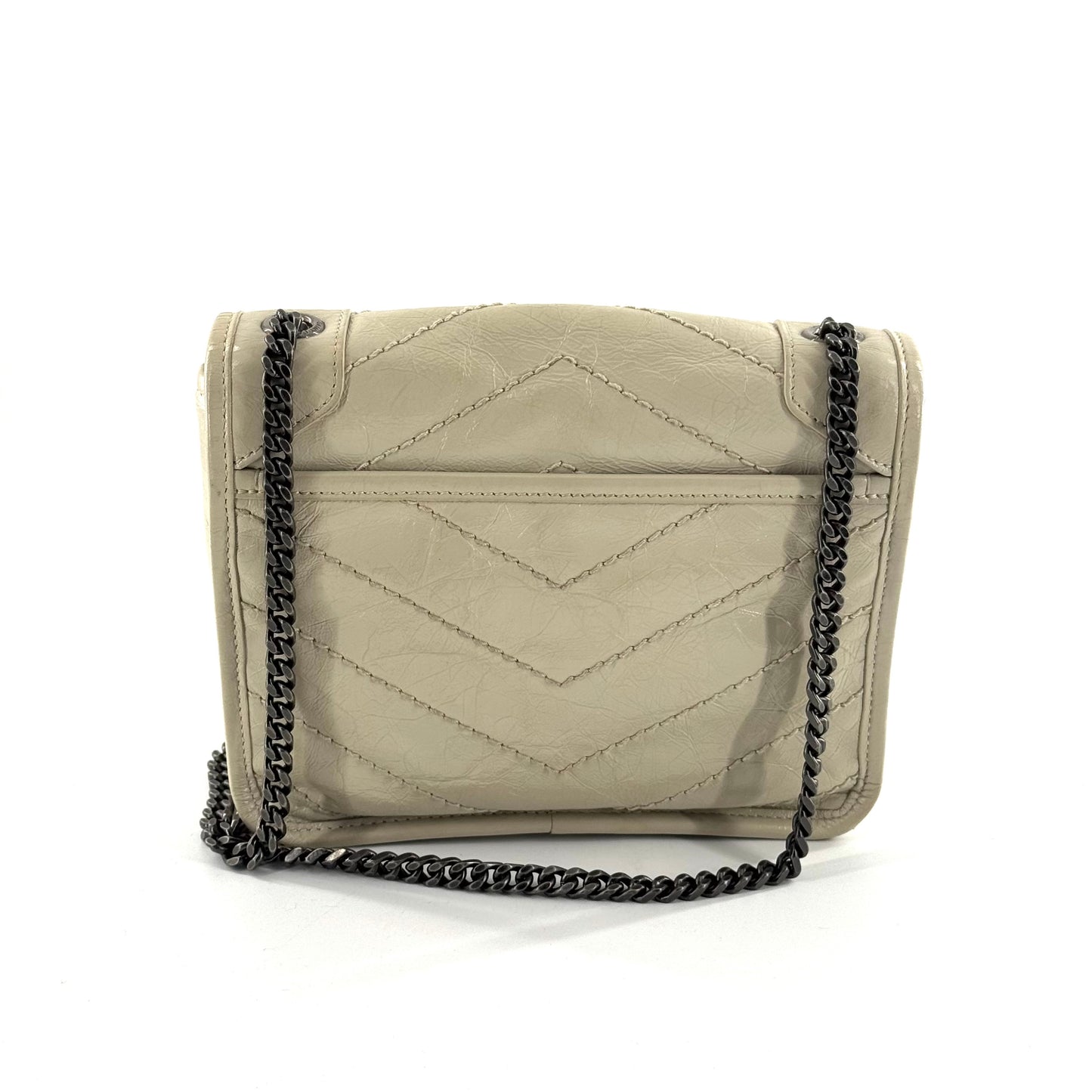 Saint Laurent - Niki Mini - Crinkled calfskin leather - Beige with Ruthenium-Tone Hardware - (mini)