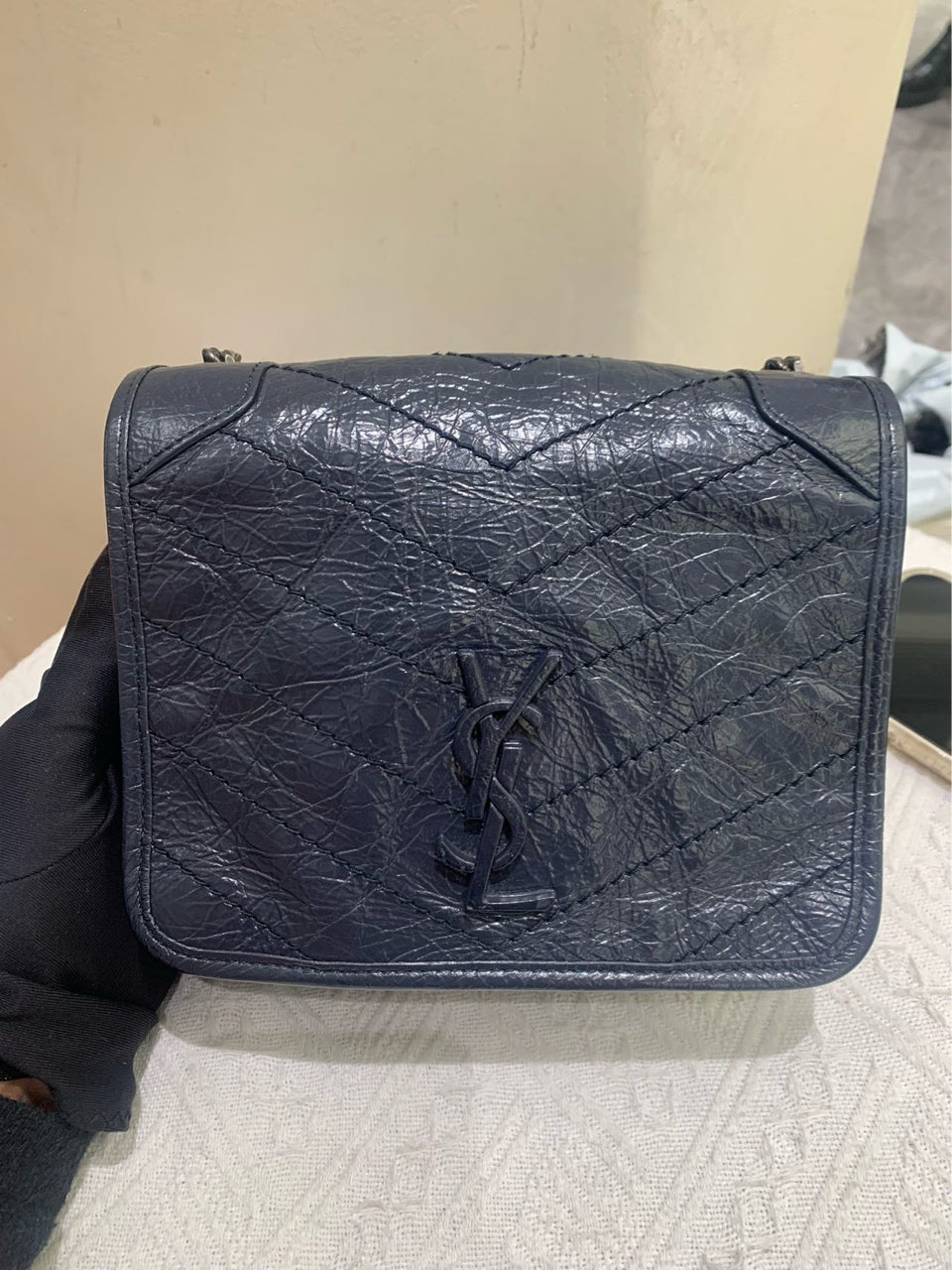 Saint Laurent - Niki Mini - Crinkled vintage leather - Midnight Blue - (mini)