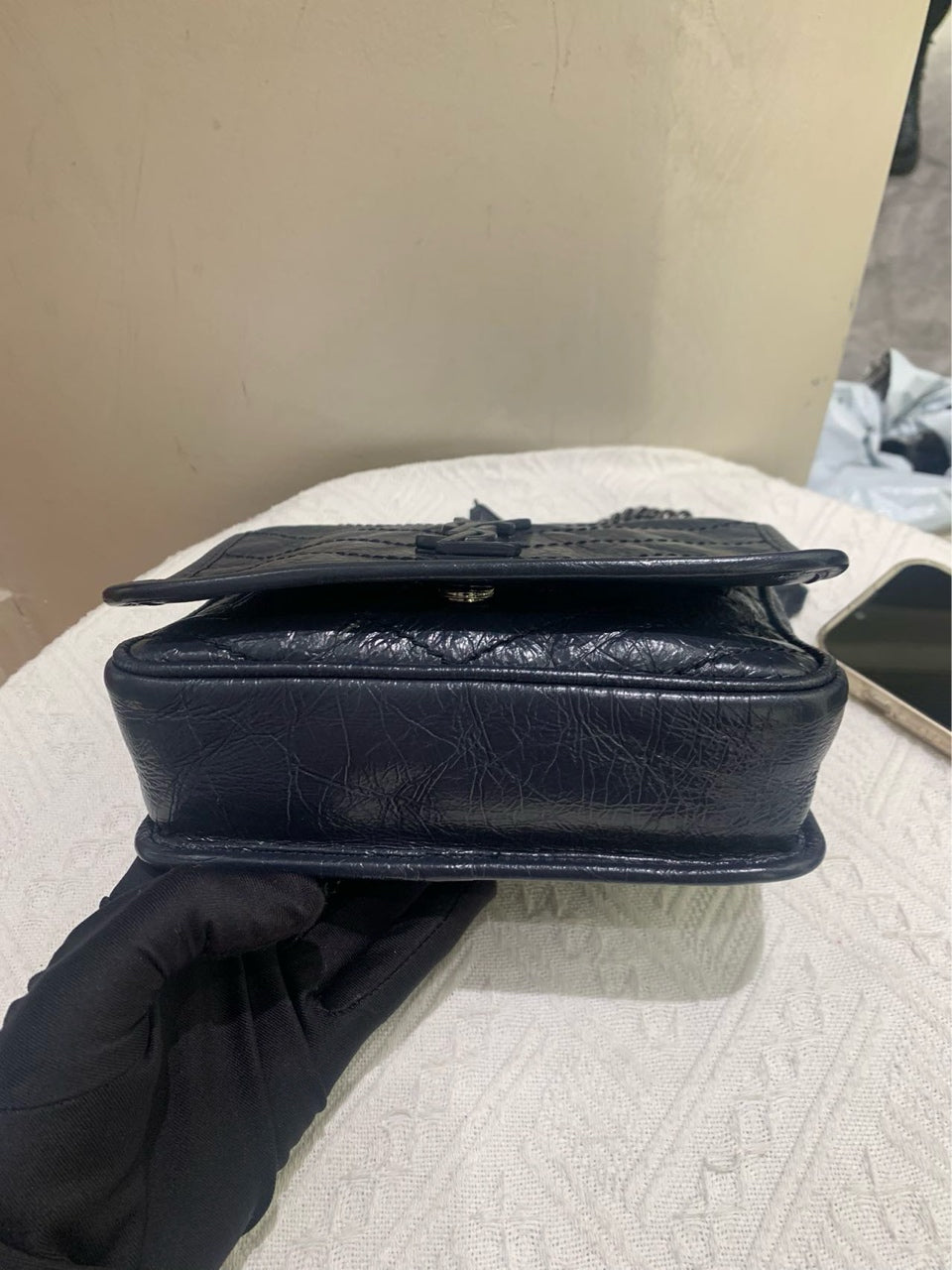 Saint Laurent - Niki Mini - Crinkled vintage leather - Midnight Blue - (mini)