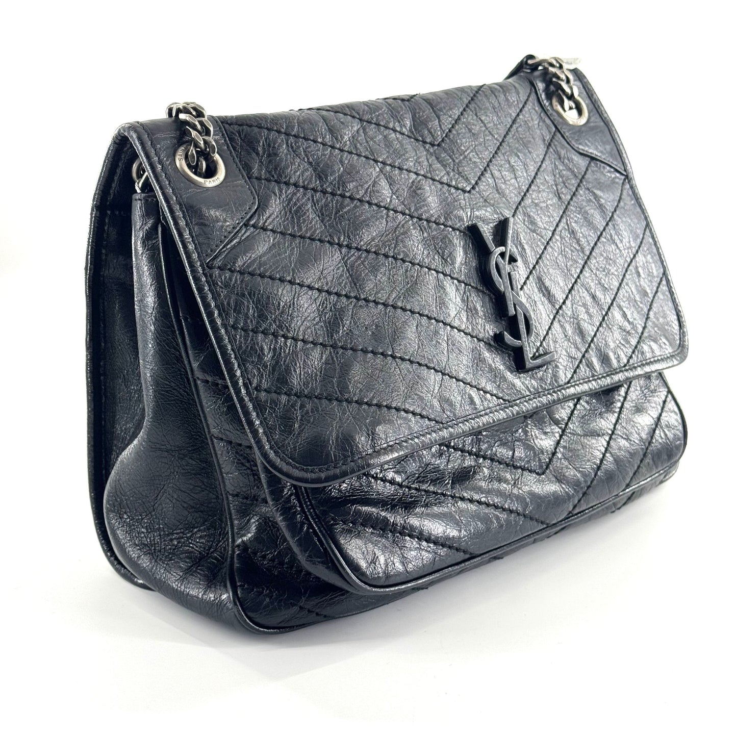 Saint Laurent - Niki - Oiled wax cowhide leather - Black - (large)