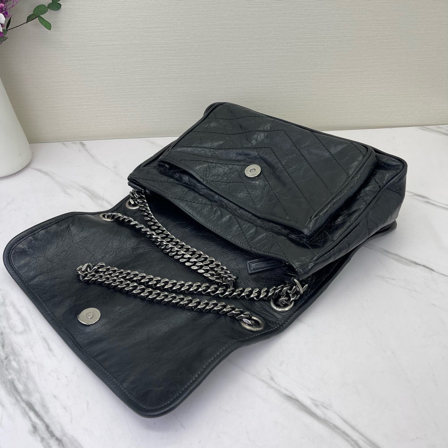 Saint Laurent - Niki - Oiled wax leather - Black - (medium)