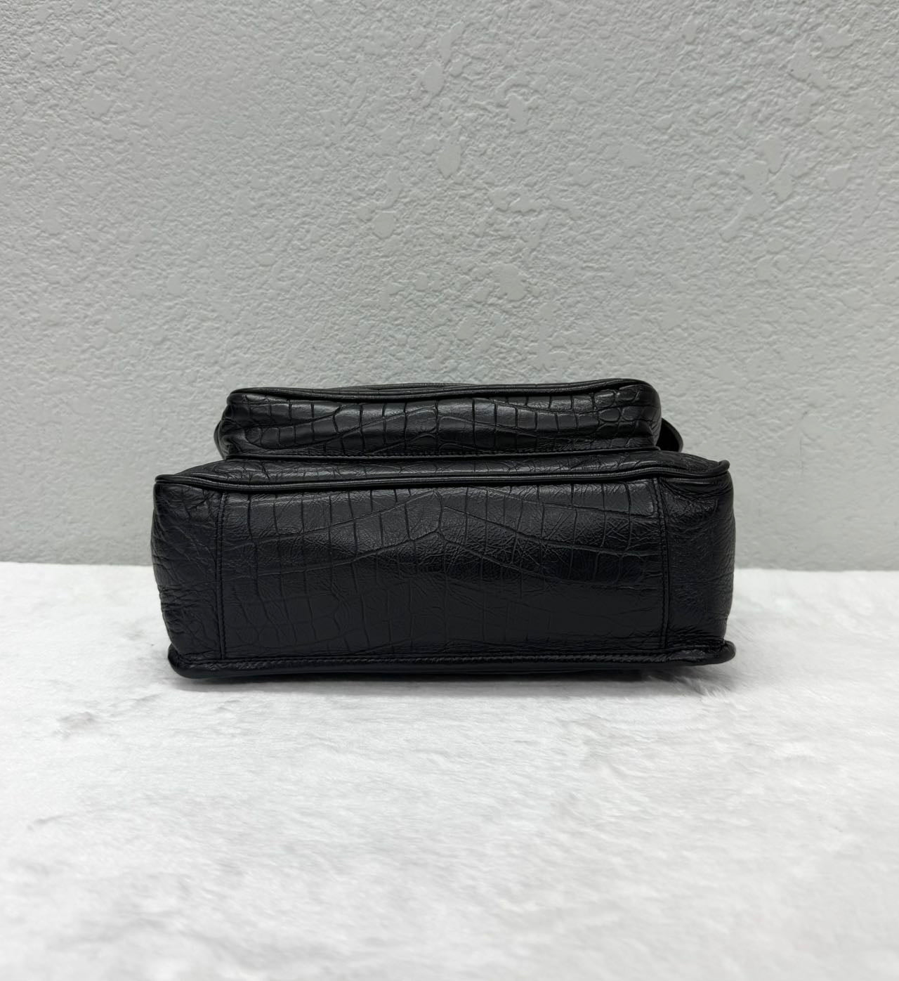 Saint Laurent - Niki - Oiled wax leather with crocodile embossing - Black - (medium)