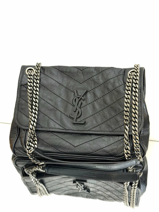 Saint Laurent - NIKI - Oiled waxed cowhide leather - Black with Silver-tone Hardware - (Medium)