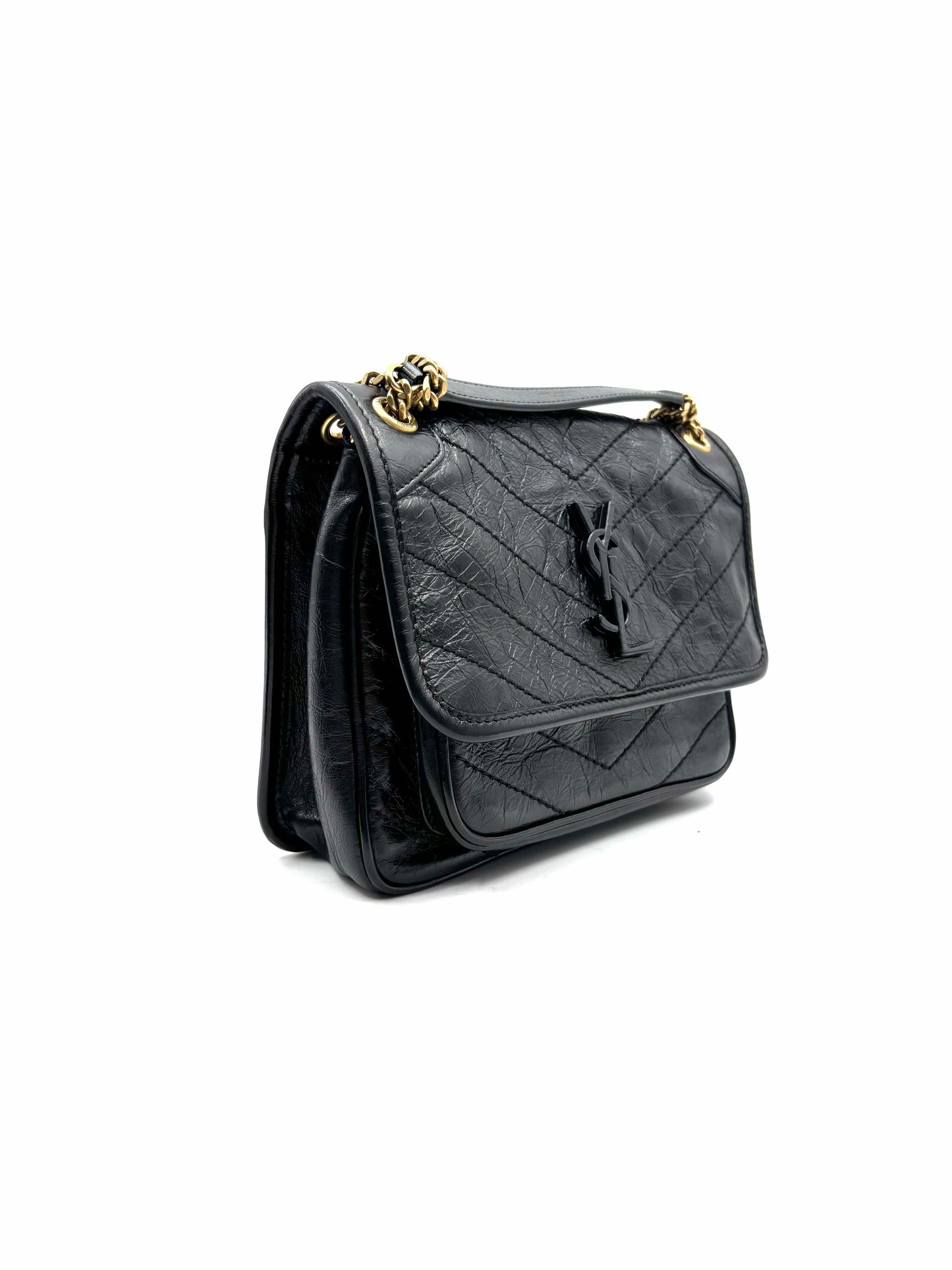 Saint Laurent - Niki - Oiled waxed crinkled calfskin leather - Black - (small)