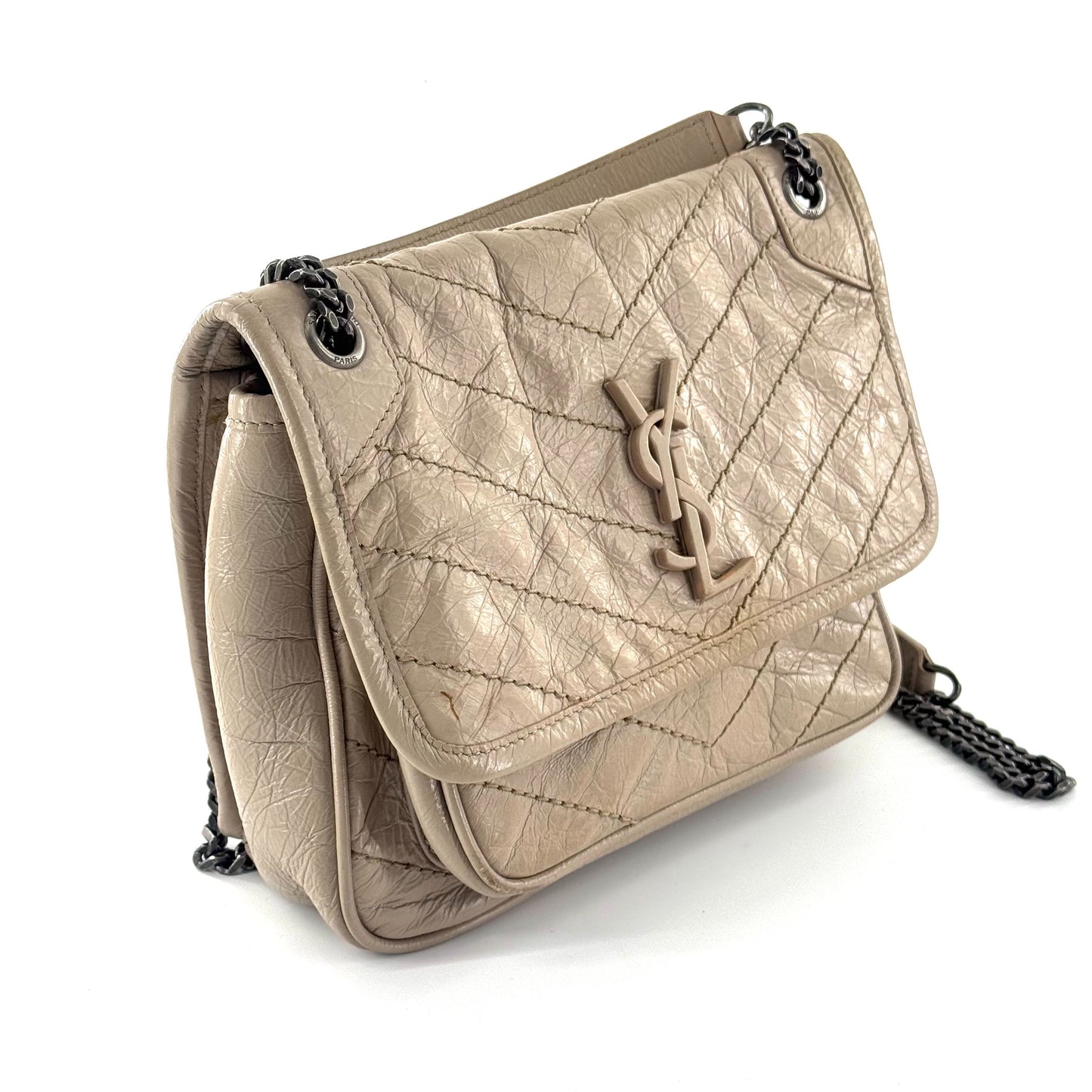 Saint Laurent - Niki Small - Distressed calfskin leather - Beige - (small)