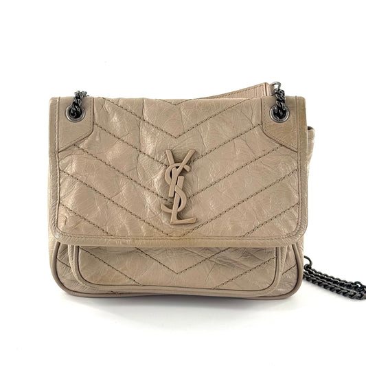 Saint Laurent - Niki Small - Distressed calfskin leather - Beige - (small)