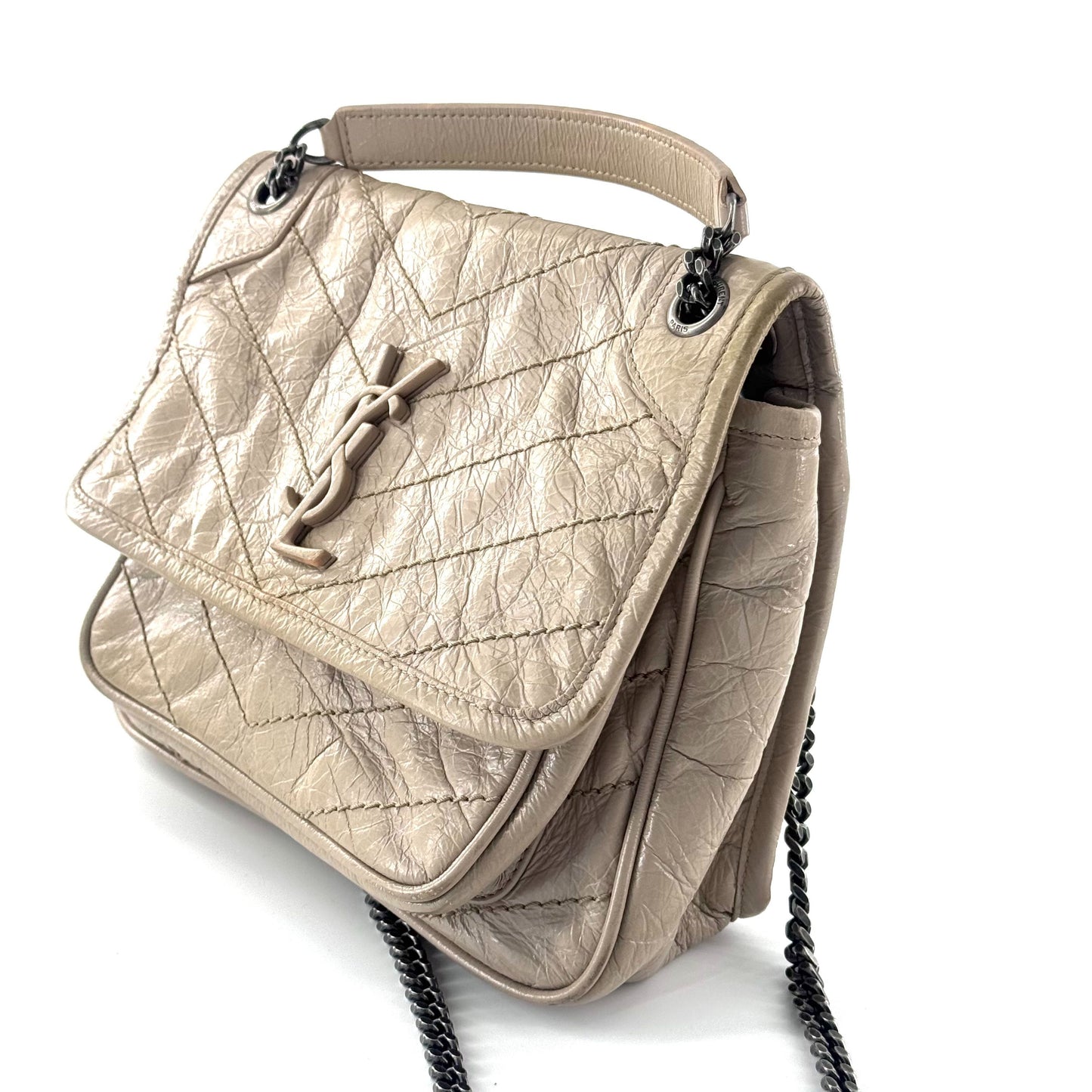 Saint Laurent - Niki Small - Distressed calfskin leather - Beige - (small)