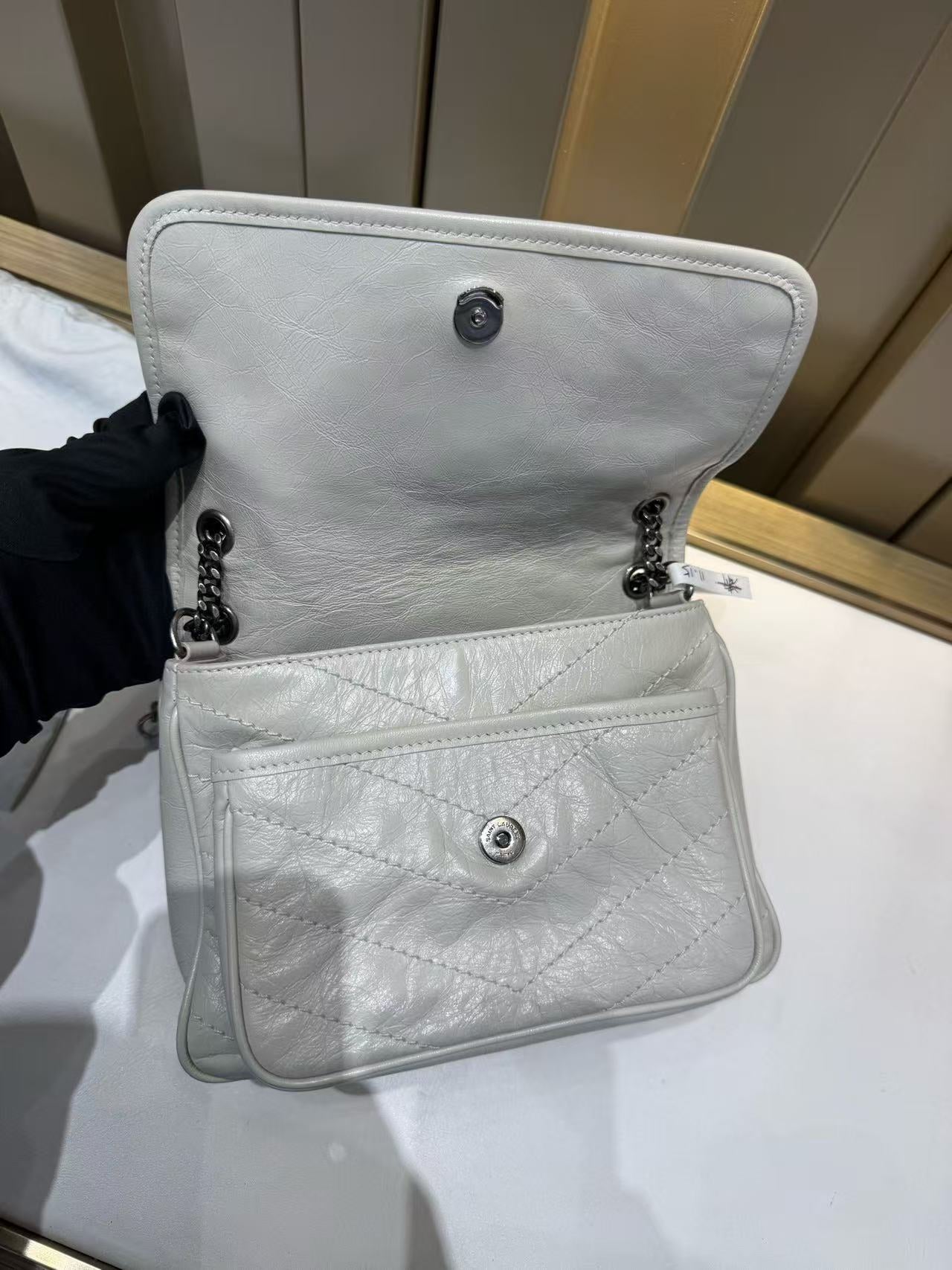 Saint Laurent - Niki Small - Distressed leather - Cream White - (small)