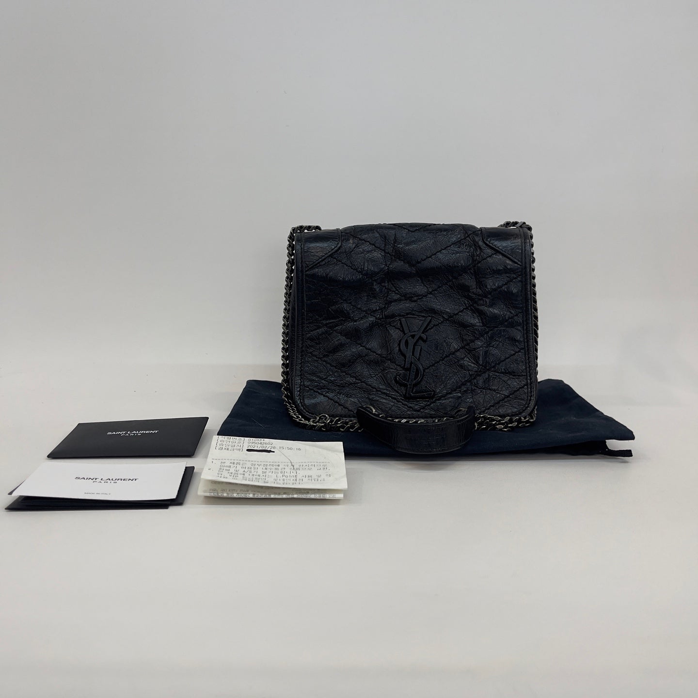Saint Laurent - Niki WOC (Wallet on Chain) - Crinkled leather - Black - (mini)