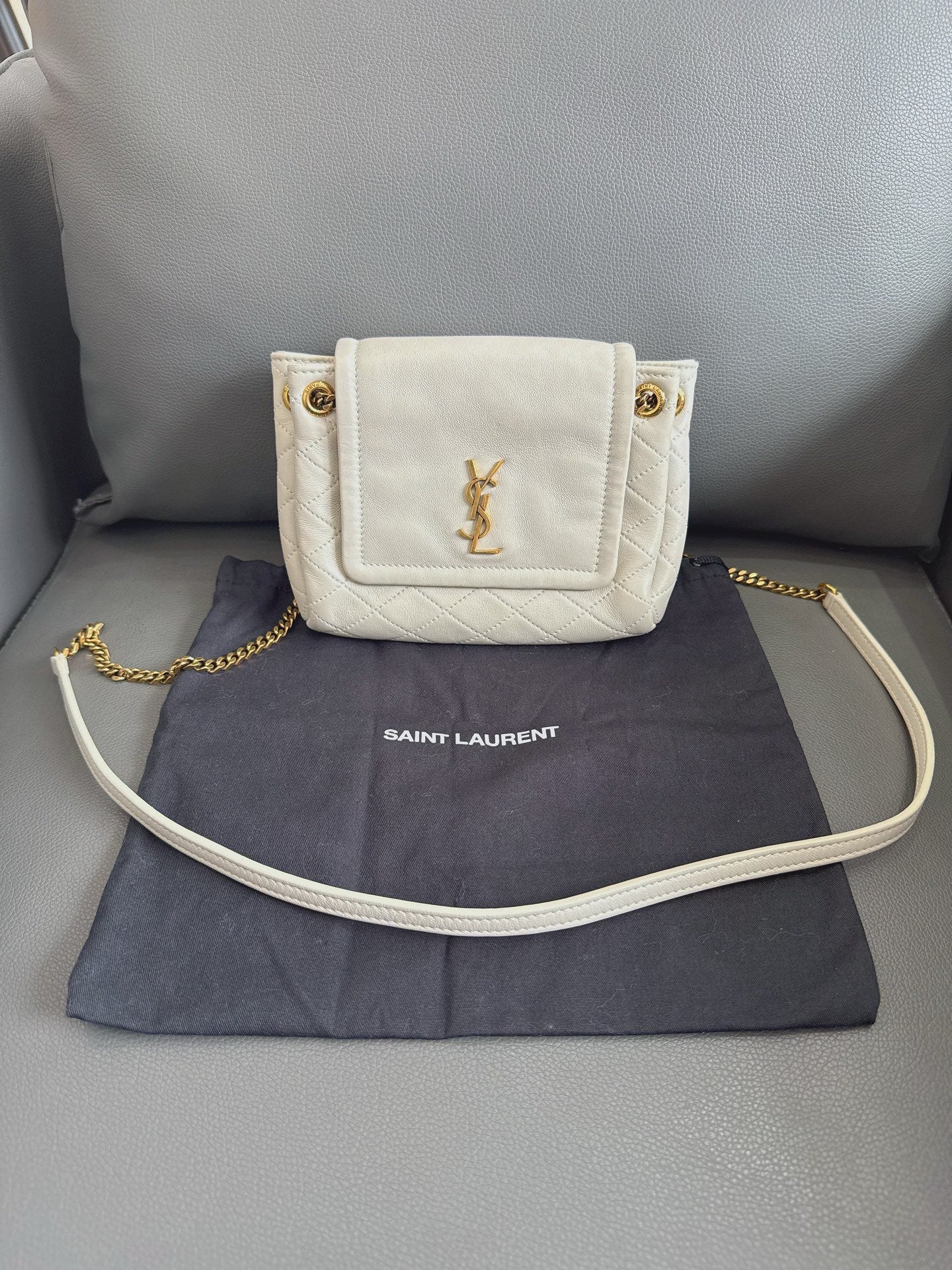Saint Laurent - Nolita - Grained leather - White with Gold-Tone Hardware - (mini)