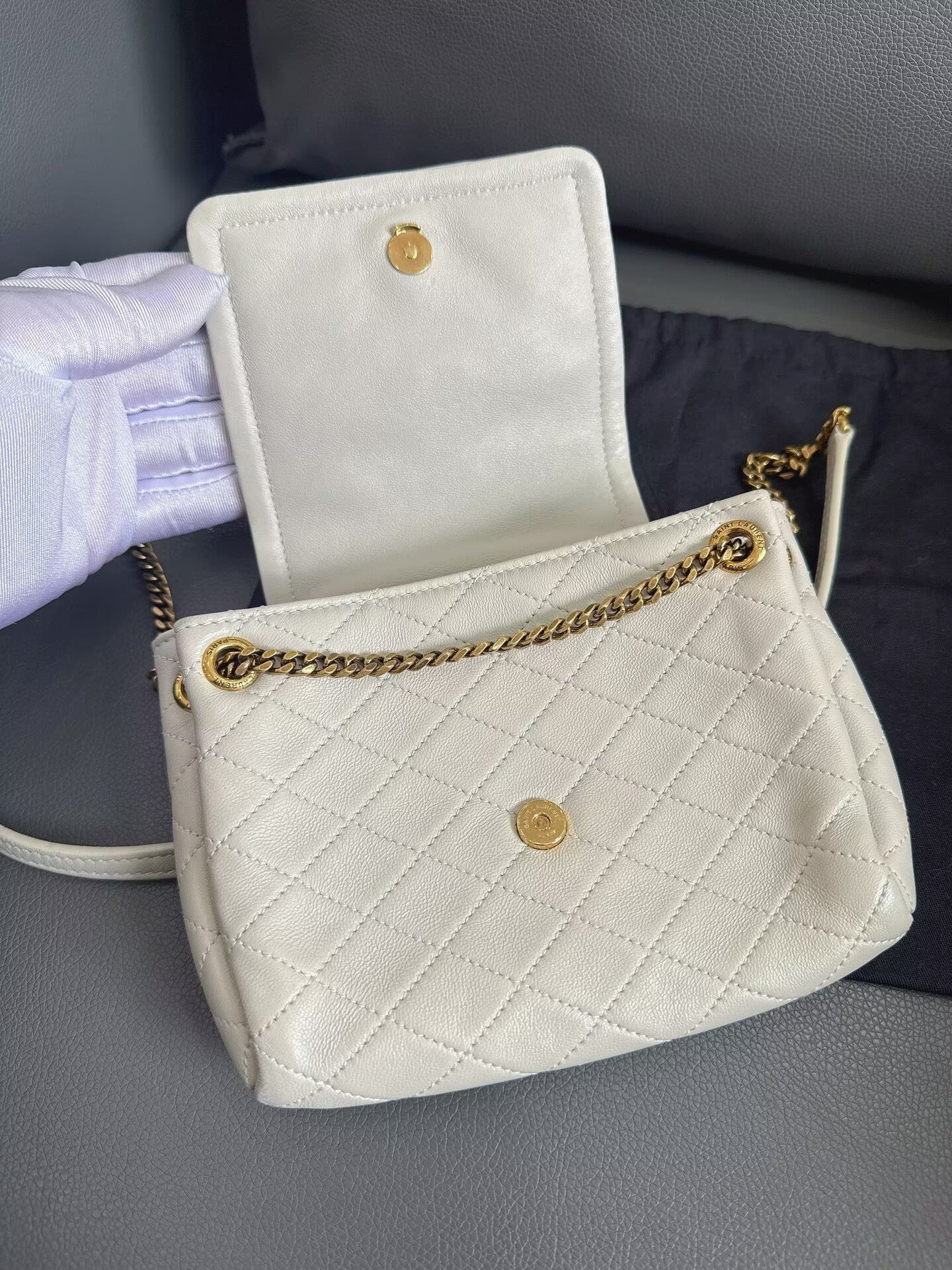 Saint Laurent - Nolita - Grained leather - White with Gold-Tone Hardware - (mini)