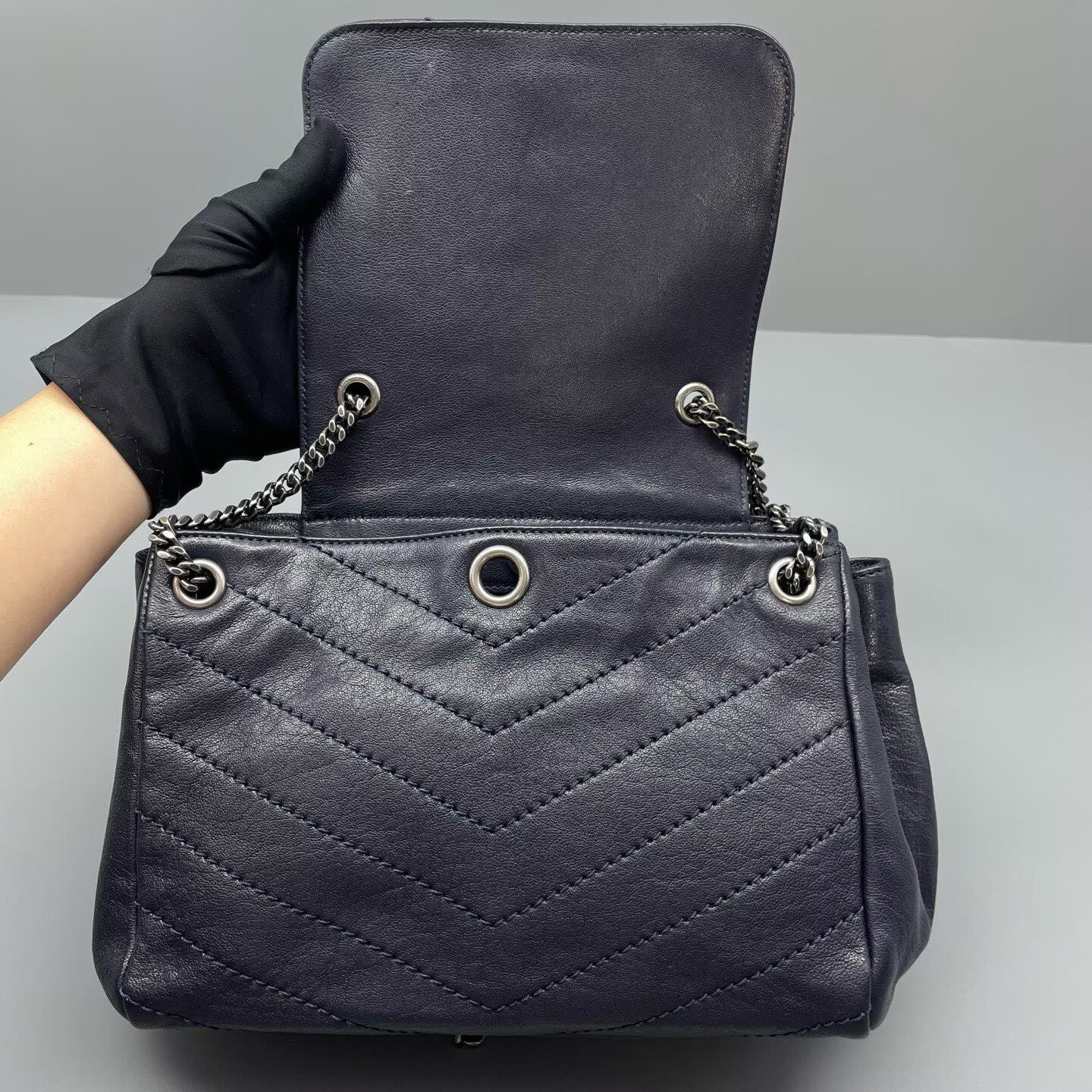 Saint Laurent - Nolita - Quilted lambskin leather - Blue with Silver-Tone Hardware - (Small)