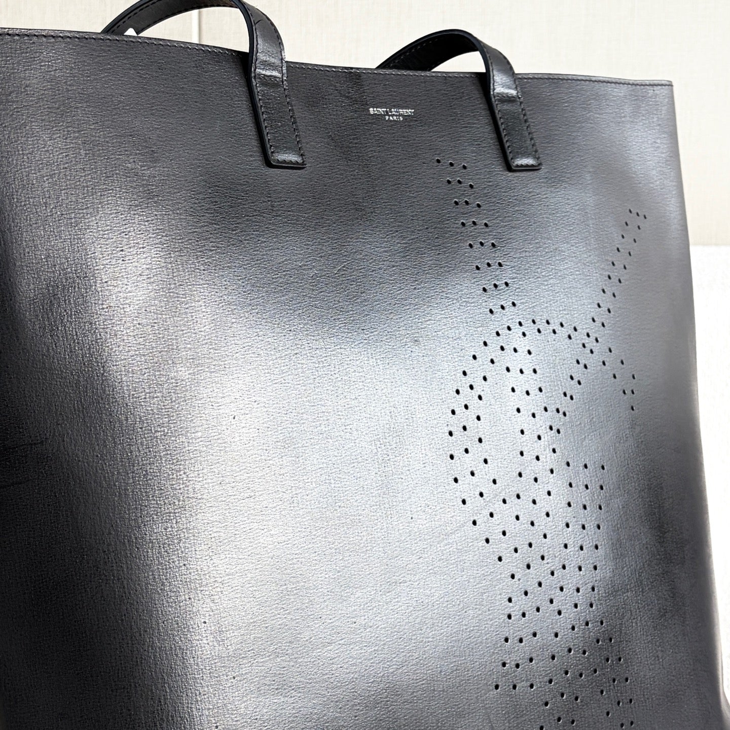 Saint Laurent - Perforated YSL Shopping Bag Tote - Leather - Black - (Large)