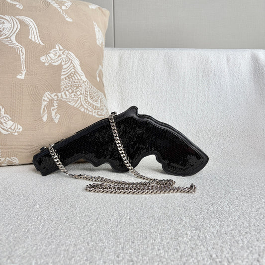Saint Laurent - Pistol Bag - Sequined exterior with leather trim - Black - (mini)