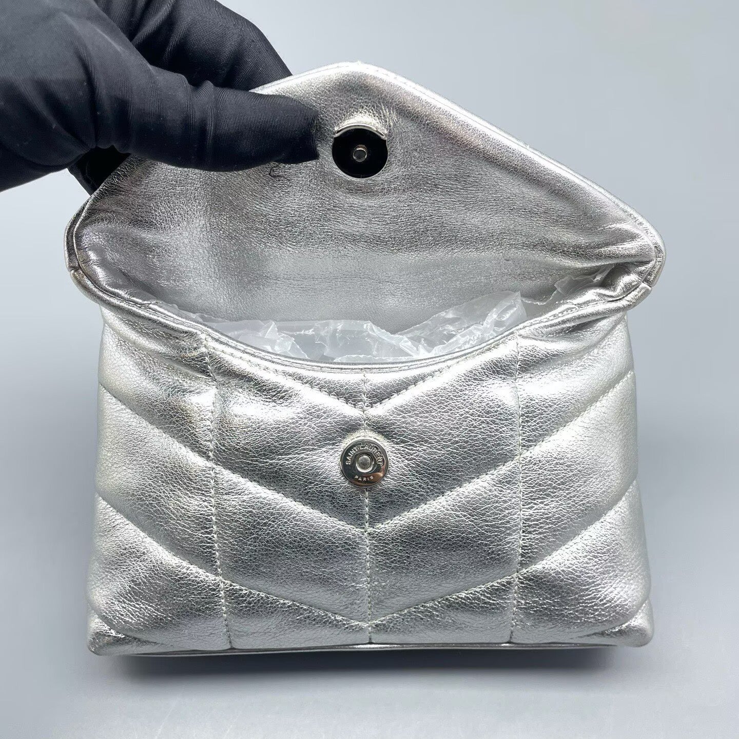 Saint Laurent - Puffer Clutch - Metallic leather - Silver - (mini)