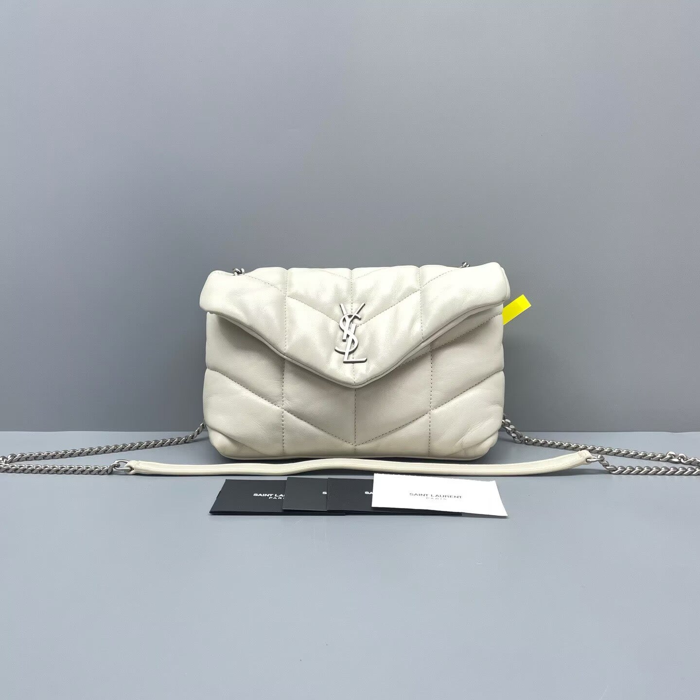 Saint Laurent - Puffer Mini - Lambskin leather - White with Silver-Tone Hardware - (mini)