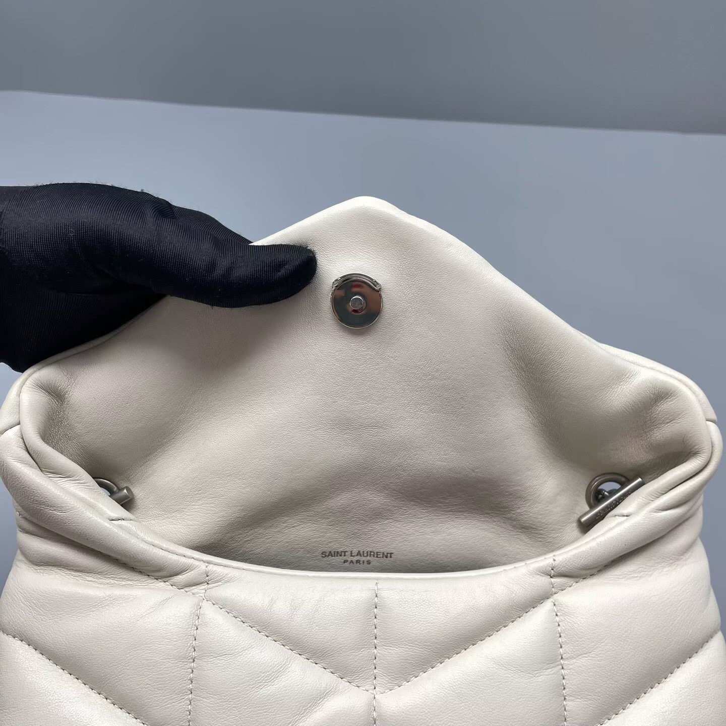 Saint Laurent - Puffer Mini - Lambskin leather - White with Silver-Tone Hardware - (mini)