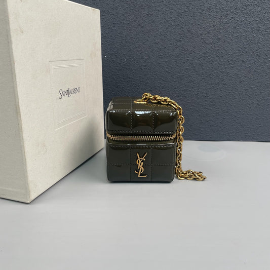 Saint Laurent - Quilted Cube Coin Purse - Patent leather - Green - (mini)