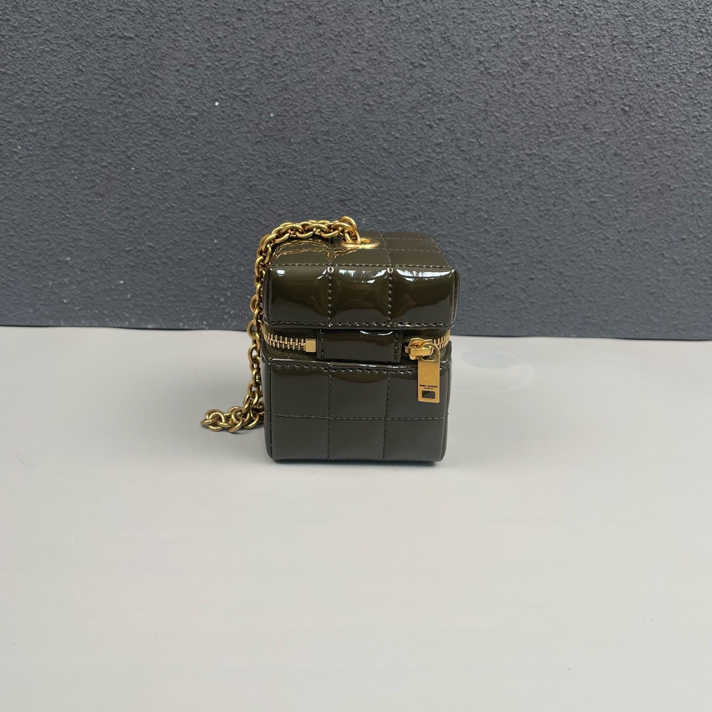 Saint Laurent - Quilted Cube Coin Purse - Patent leather - Green - (mini)