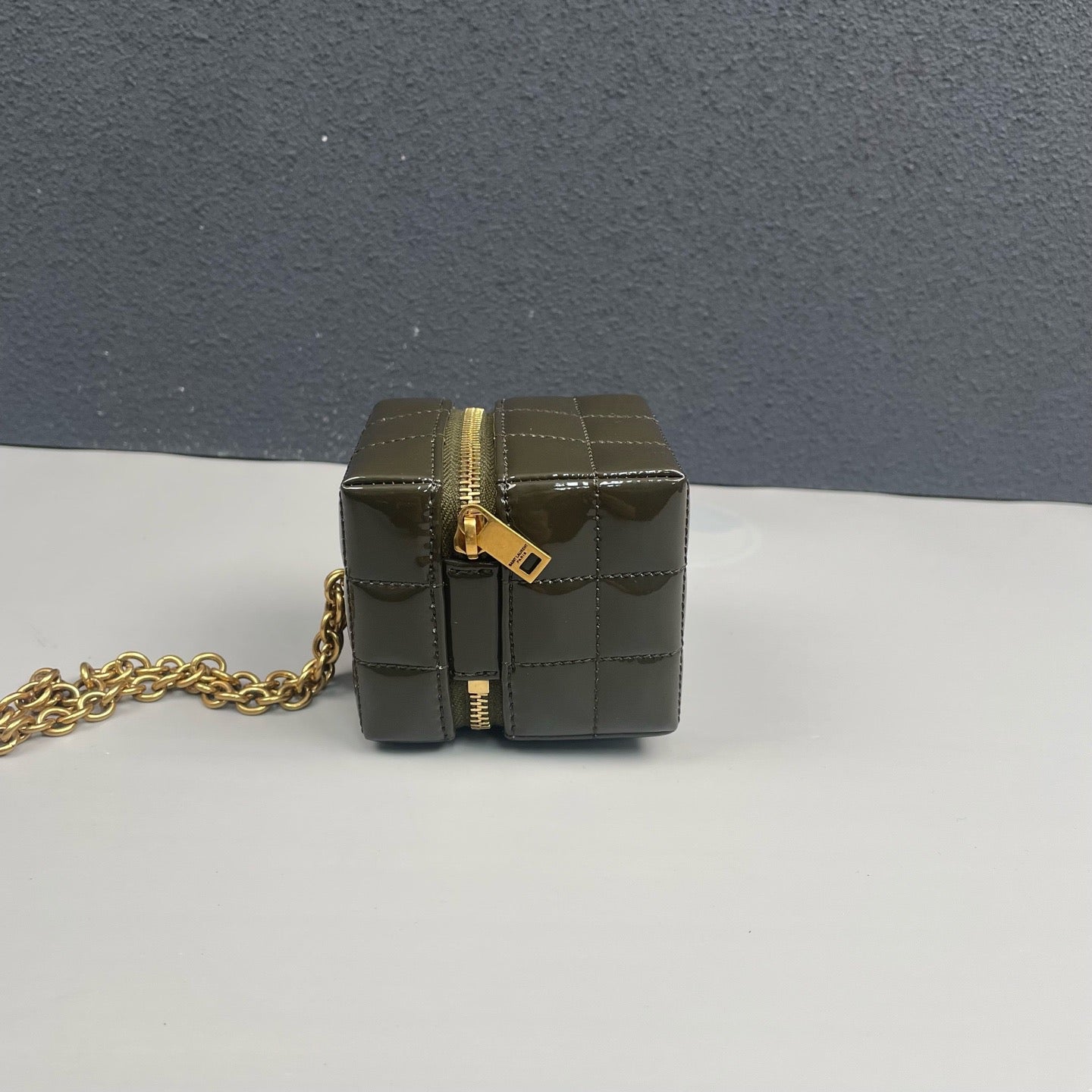 Saint Laurent - Quilted Cube Coin Purse - Patent leather - Green - (mini)