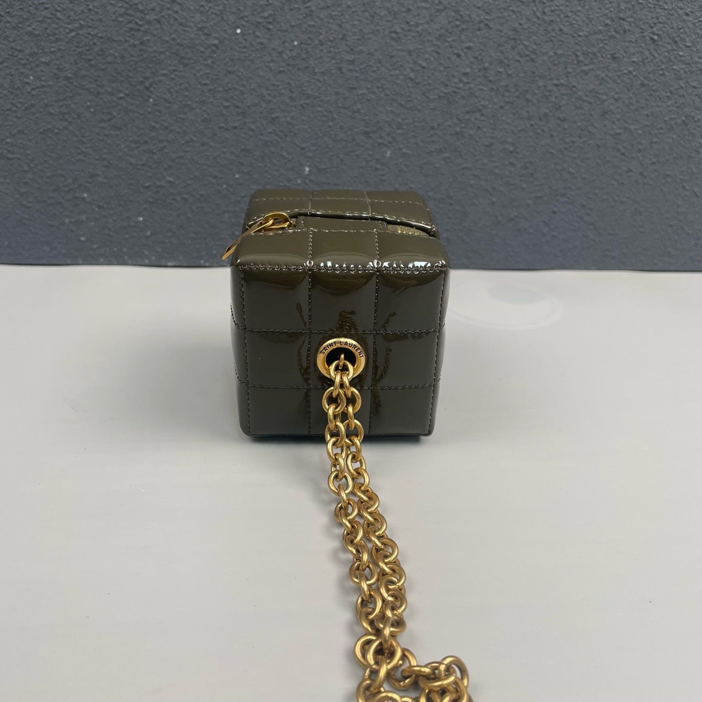 Saint Laurent - Quilted Cube Coin Purse - Patent leather - Green - (mini)