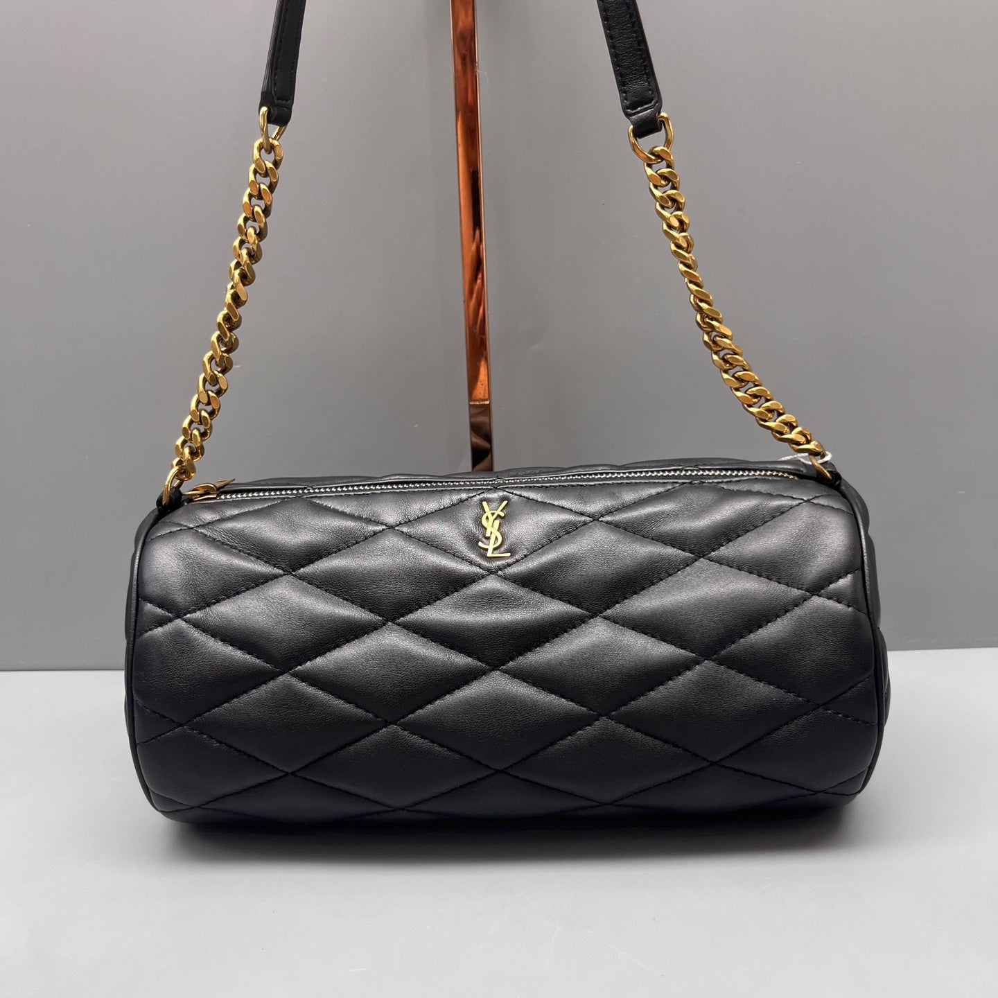 Saint Laurent - Quilted Cylindrical Chain Bag - Lambskin leather - Black - (Small)