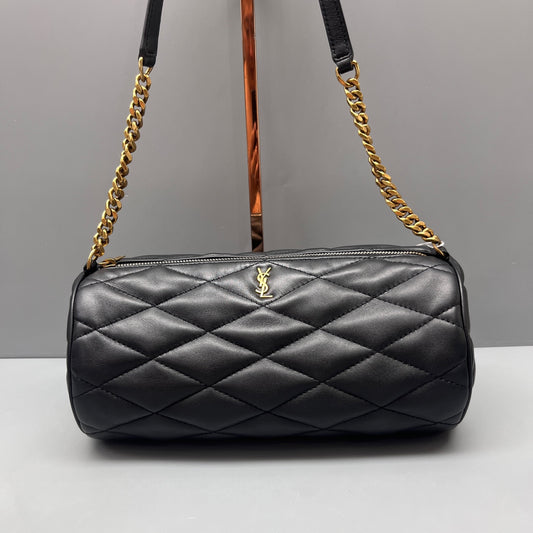 Saint Laurent - Quilted Cylindrical Chain Bag - Lambskin leather - Black - (Small)
