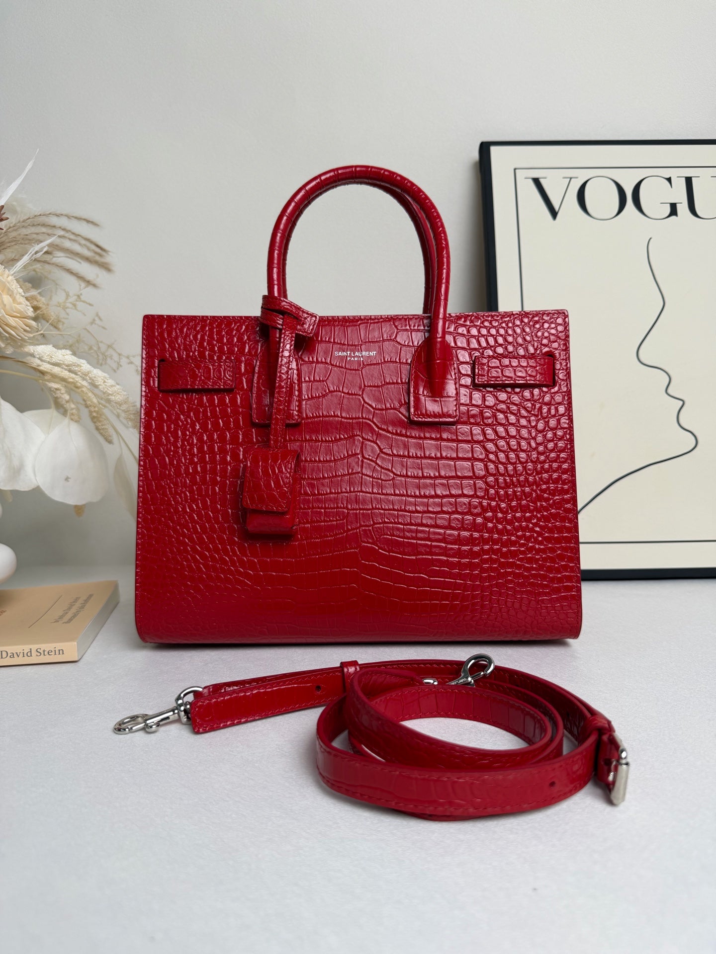 Saint Laurent - Sac de Jour - Crocodile - Red - (small)