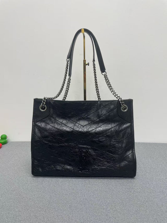 Saint Laurent - Shopping Bag - Distressed Calfskin Leather - Black - (Medium)