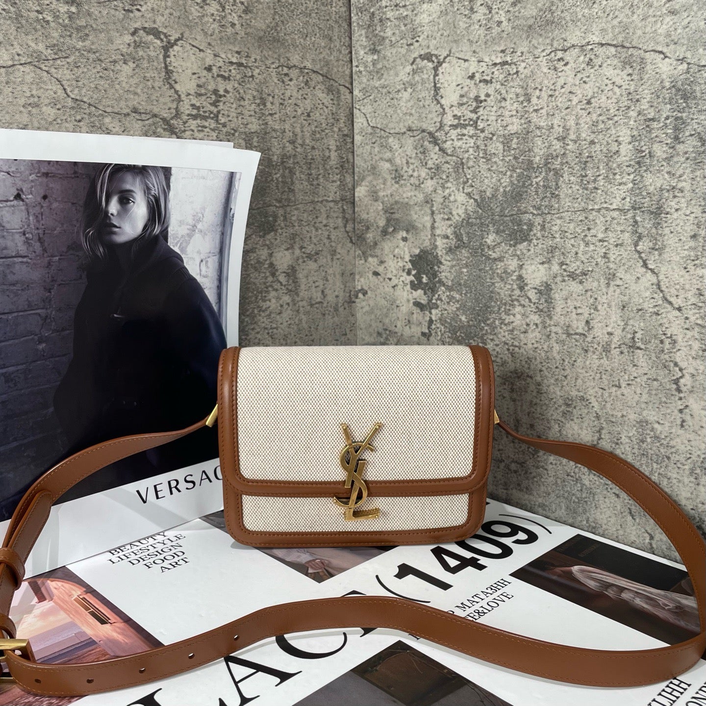 Saint Laurent - Solferino - Canvas and Leather - White and Brown - (small)