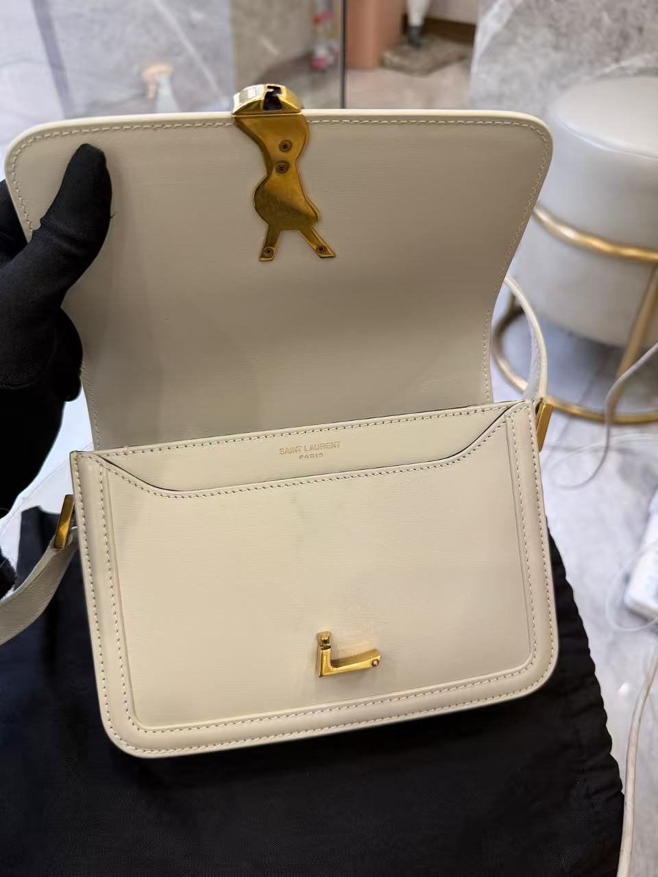 Saint Laurent - Solferino - Leather - Beige with Gold-Tone Hardware - (Small)
