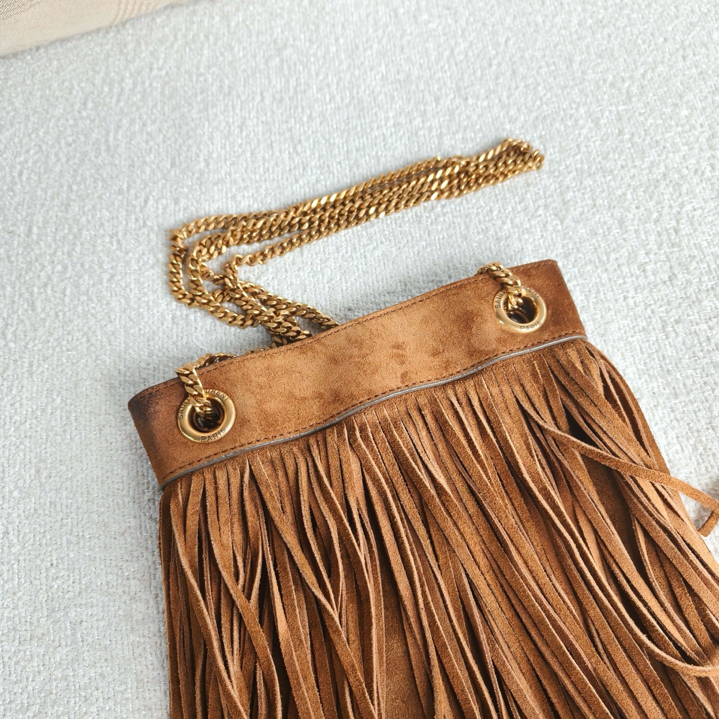 Saint Laurent - Suede Fringe Shoulder Bag - Suede - Brown - (Mini)