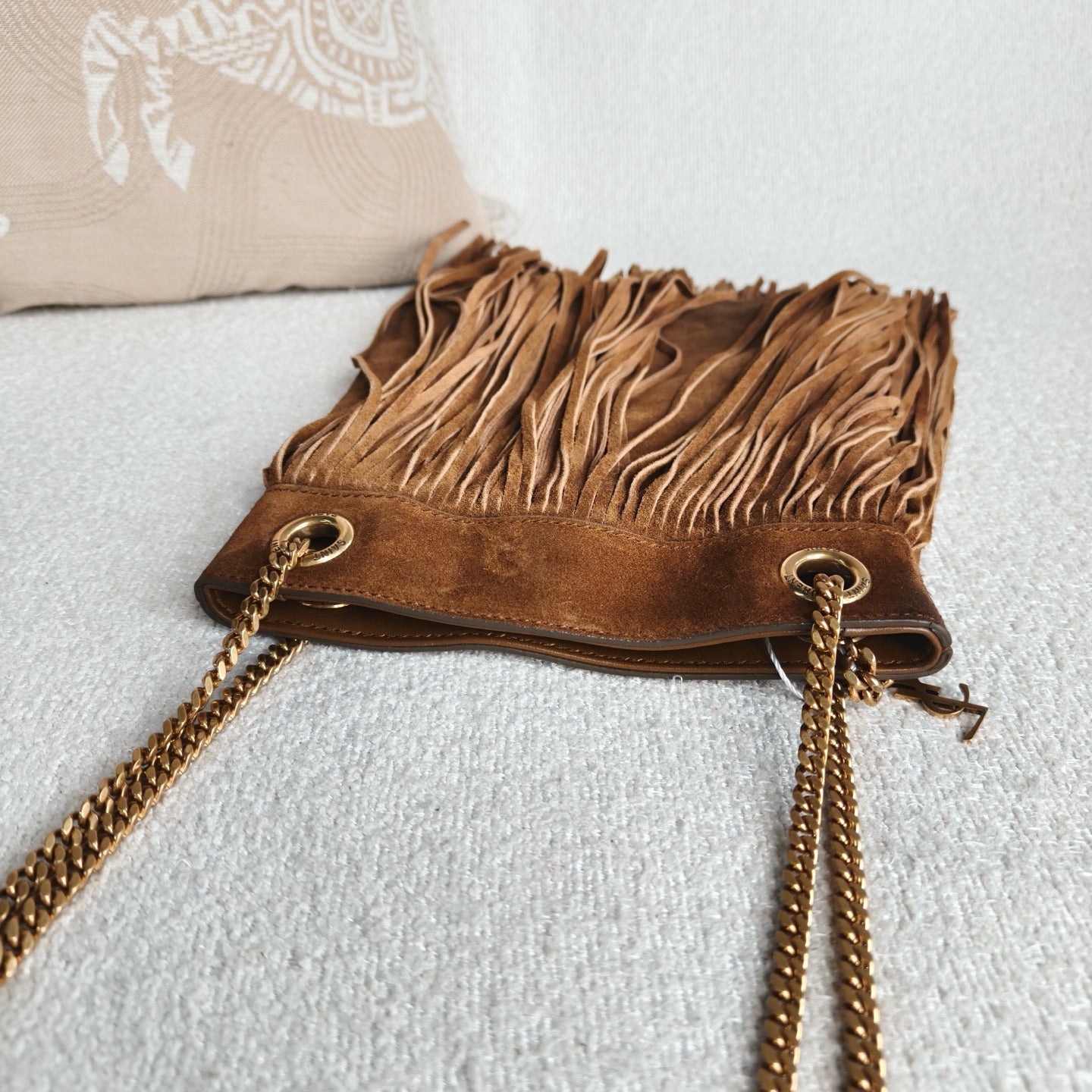 Saint Laurent - Suede Fringe Shoulder Bag - Suede - Brown - (Mini)
