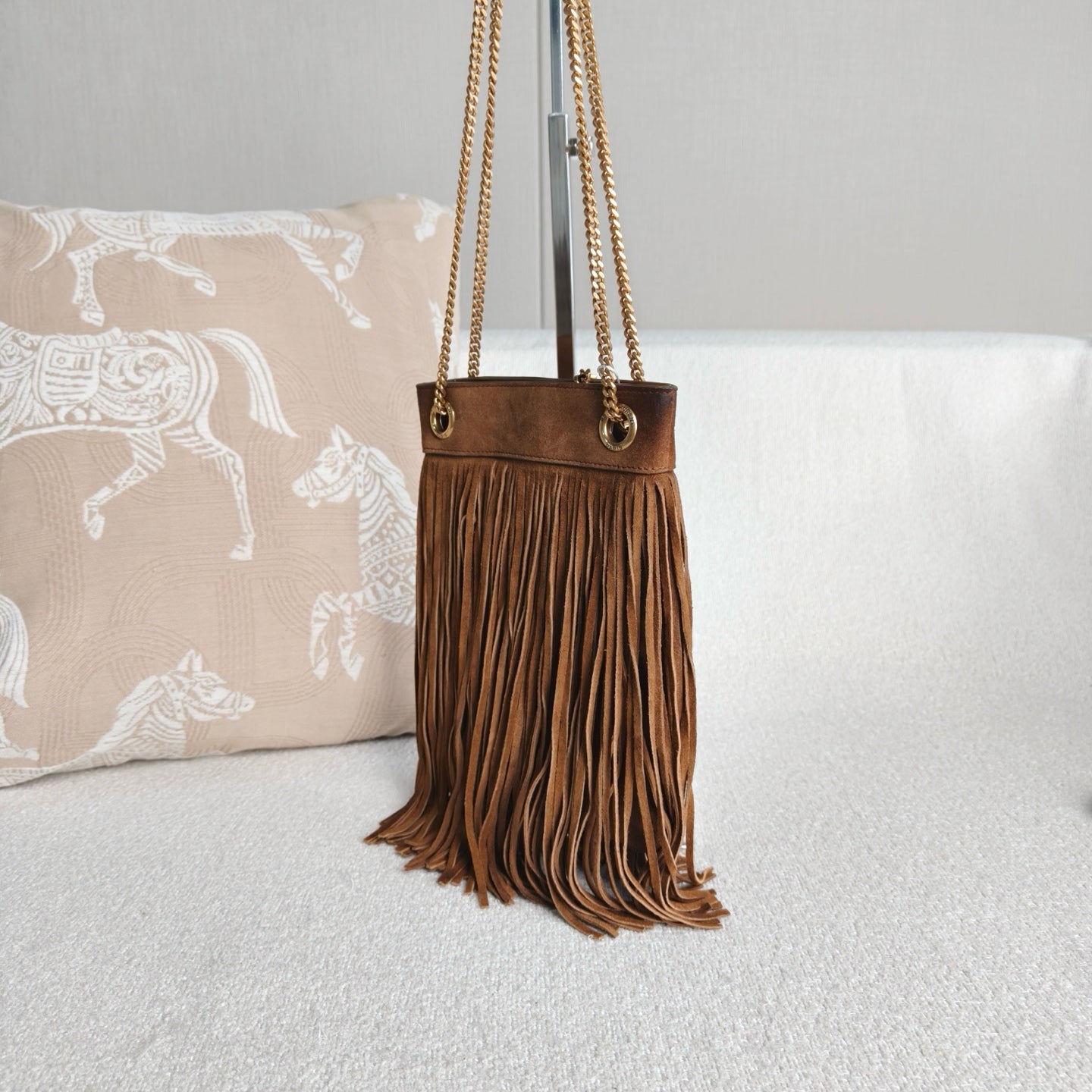 Saint Laurent - Suede Fringe Shoulder Bag - Suede - Brown - (Mini)