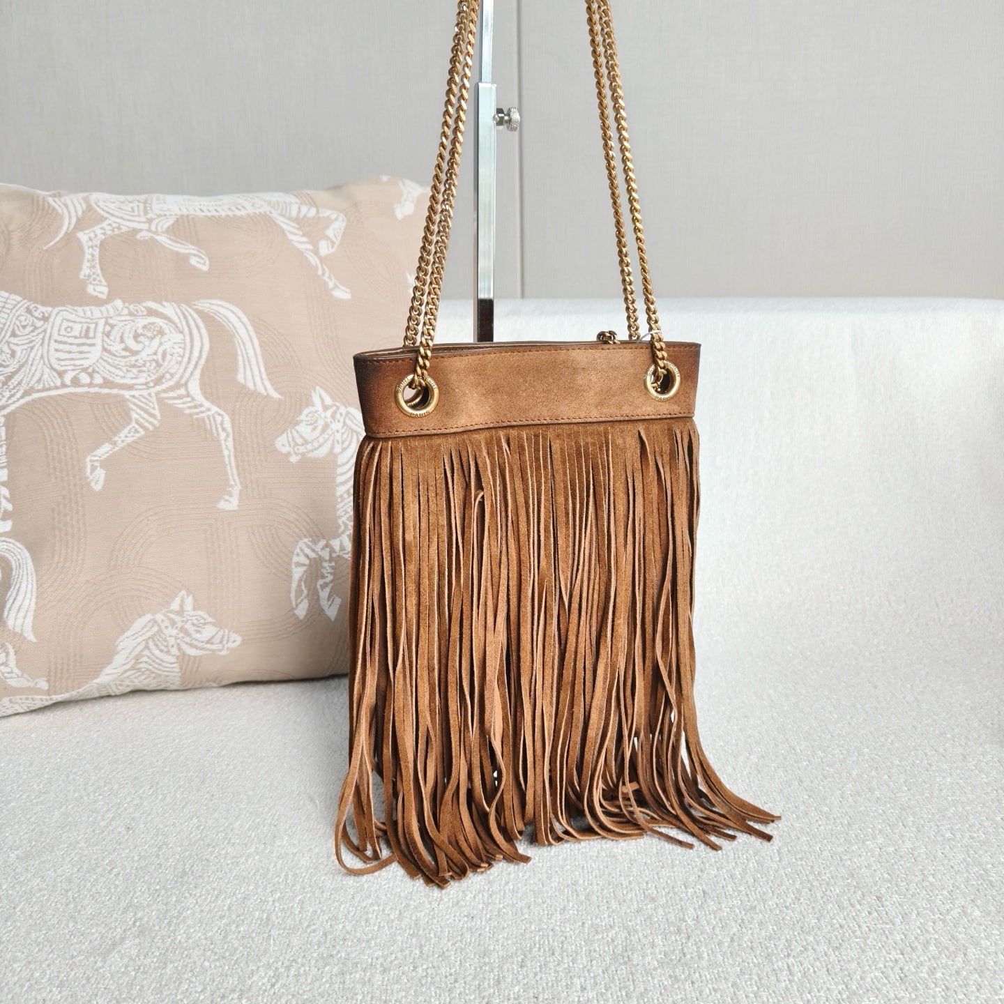 Saint Laurent - Suede Fringe Shoulder Bag - Suede - Brown - (Mini)