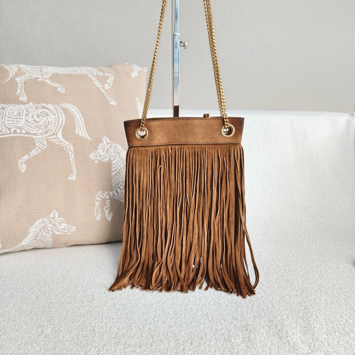 Saint Laurent - Suede Fringe Shoulder Bag - Suede - Brown - (Mini)