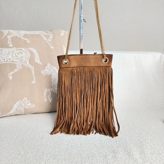 Saint Laurent - Suede Fringe Shoulder Bag - Suede - Brown - (Mini)