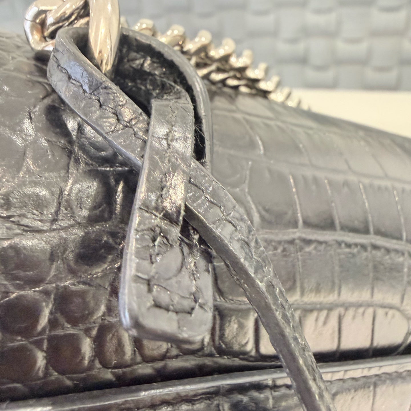 Saint Laurent - Sunset Bag - Croc-embossed cowhide leather - Black with silver-tone hardware - (Medium)