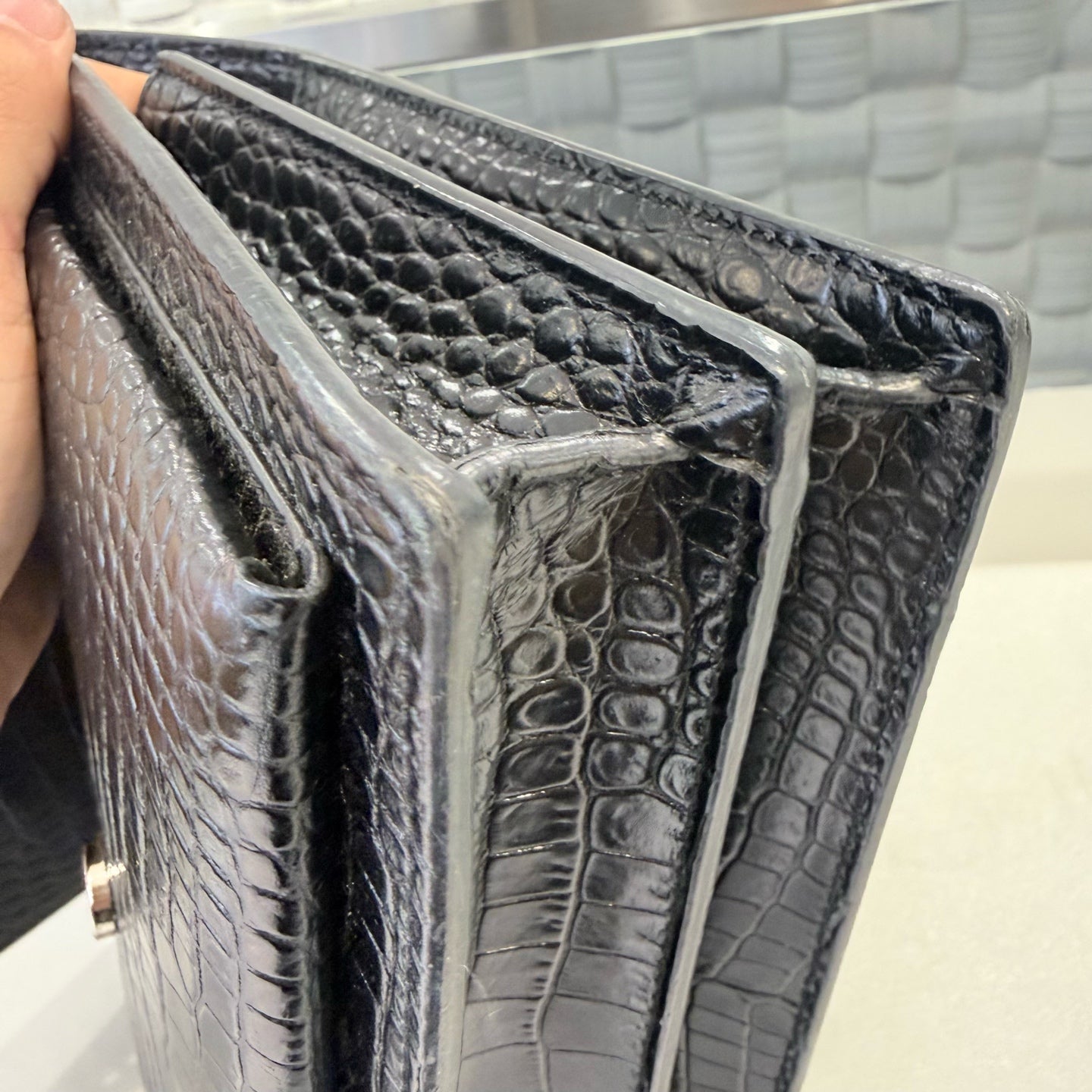 Saint Laurent - Sunset Bag - Croc-embossed cowhide leather - Black with silver-tone hardware - (Medium)