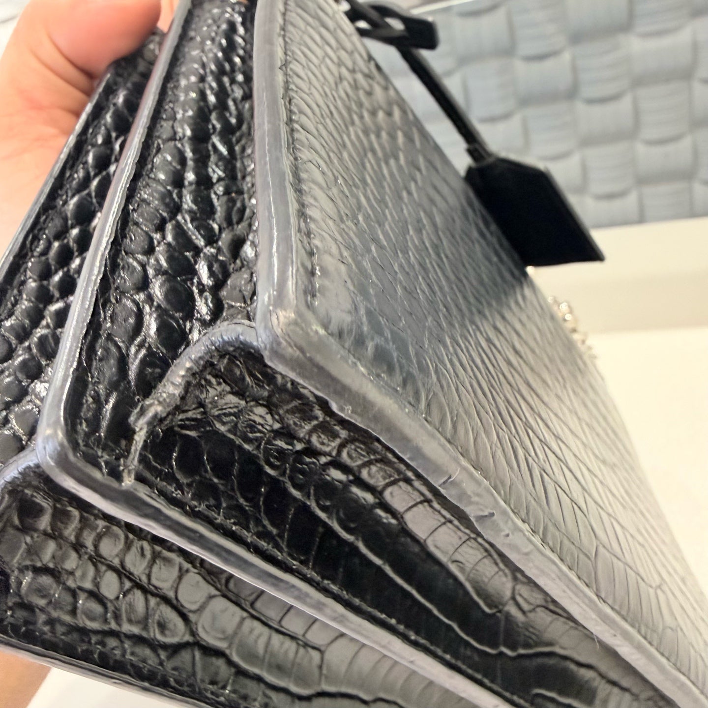 Saint Laurent - Sunset Bag - Croc-embossed cowhide leather - Black with silver-tone hardware - (Medium)